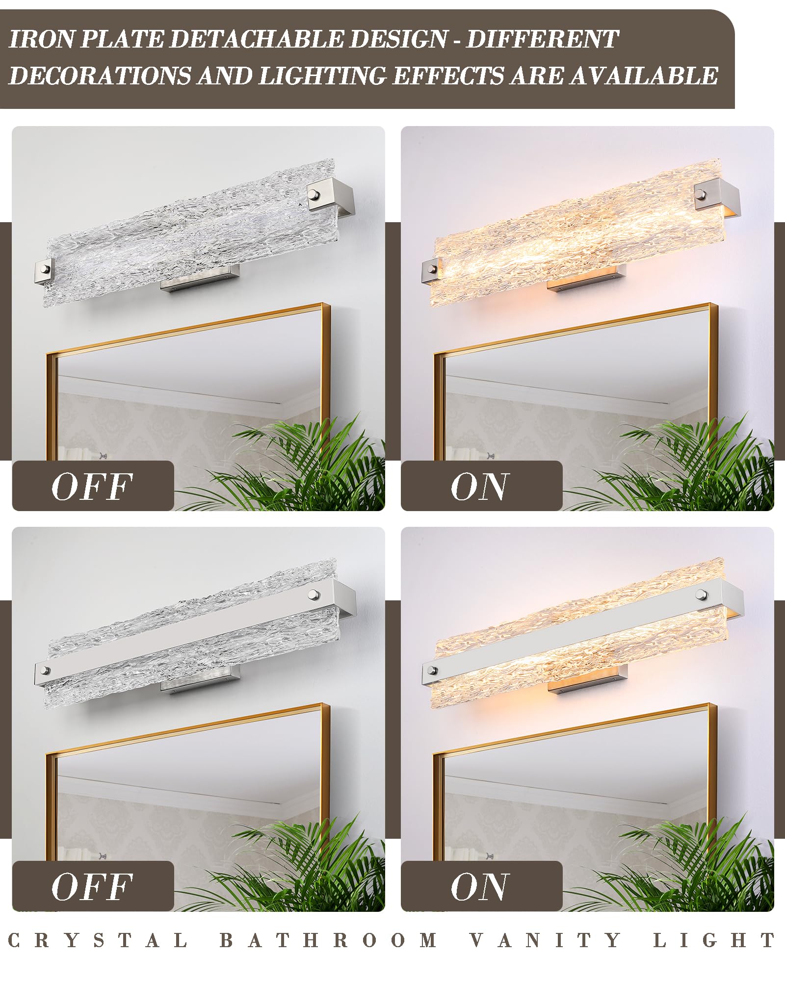 Osimir Brushed Nickel Led Bathroom Vanity Light  24.4 Inch 15W Modern Dimmable Bathroom Light Fixture Over Mirror  Crystal Bar Wall Sconce Lighting For Bath  3Cct  Os-Mm5001-3Bn