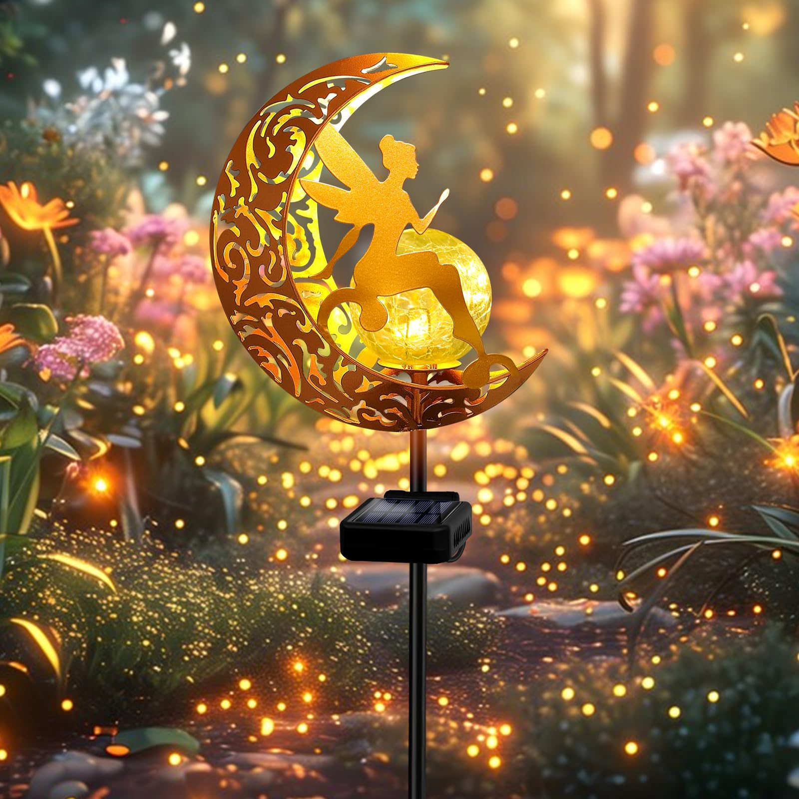 YJFWAL Garden Solar Lights Pathway Stake, Warm White, Angel Decor, 1 Pack, Model 714216436217, Waterproof Outdoor Decor for Yard and Garden