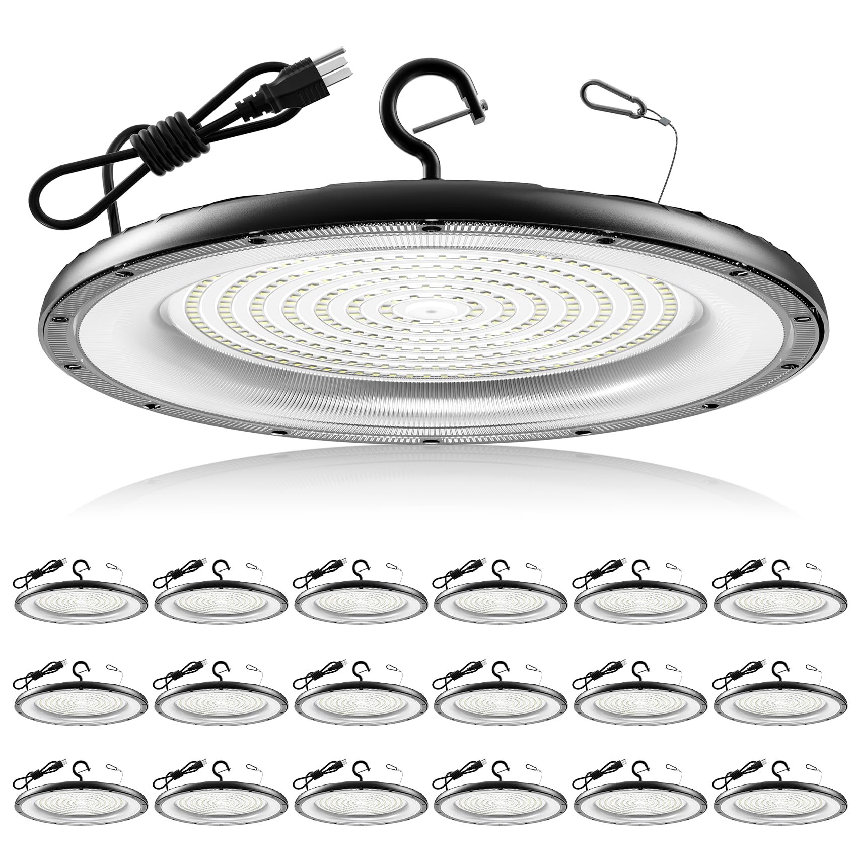 AIKVSXER 18 Pack UFO LED High Bay Light,400W 60000LM LED Shop Lights, Commercial High Bay Lighting with Plug & Hanging Hook,Roun