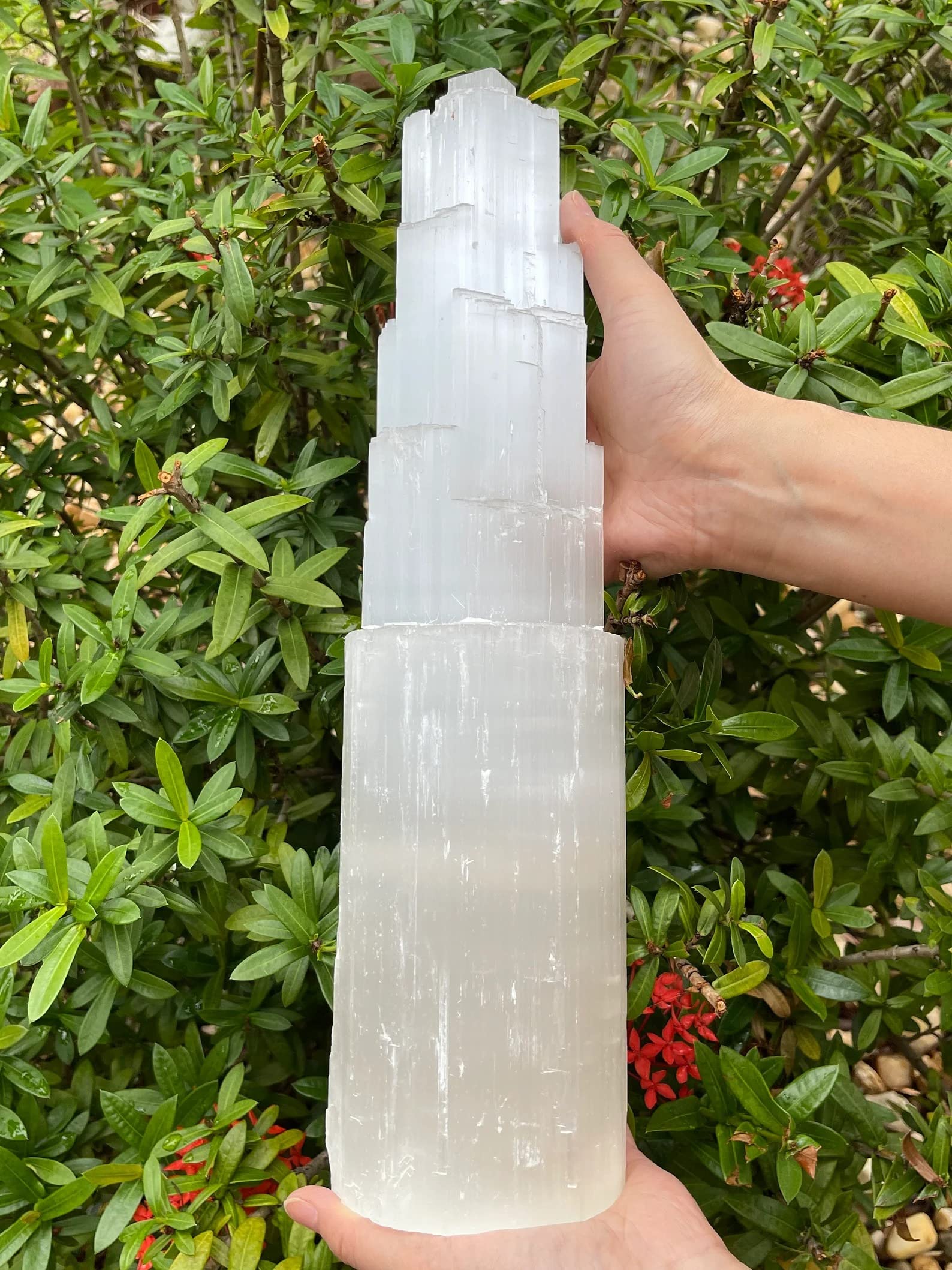 GAF TREASURES Selenite Skyscraper Tower Light - Natural White Healing Crystal, Choose Size 6, 8, 10, 12, 16 (15-17)