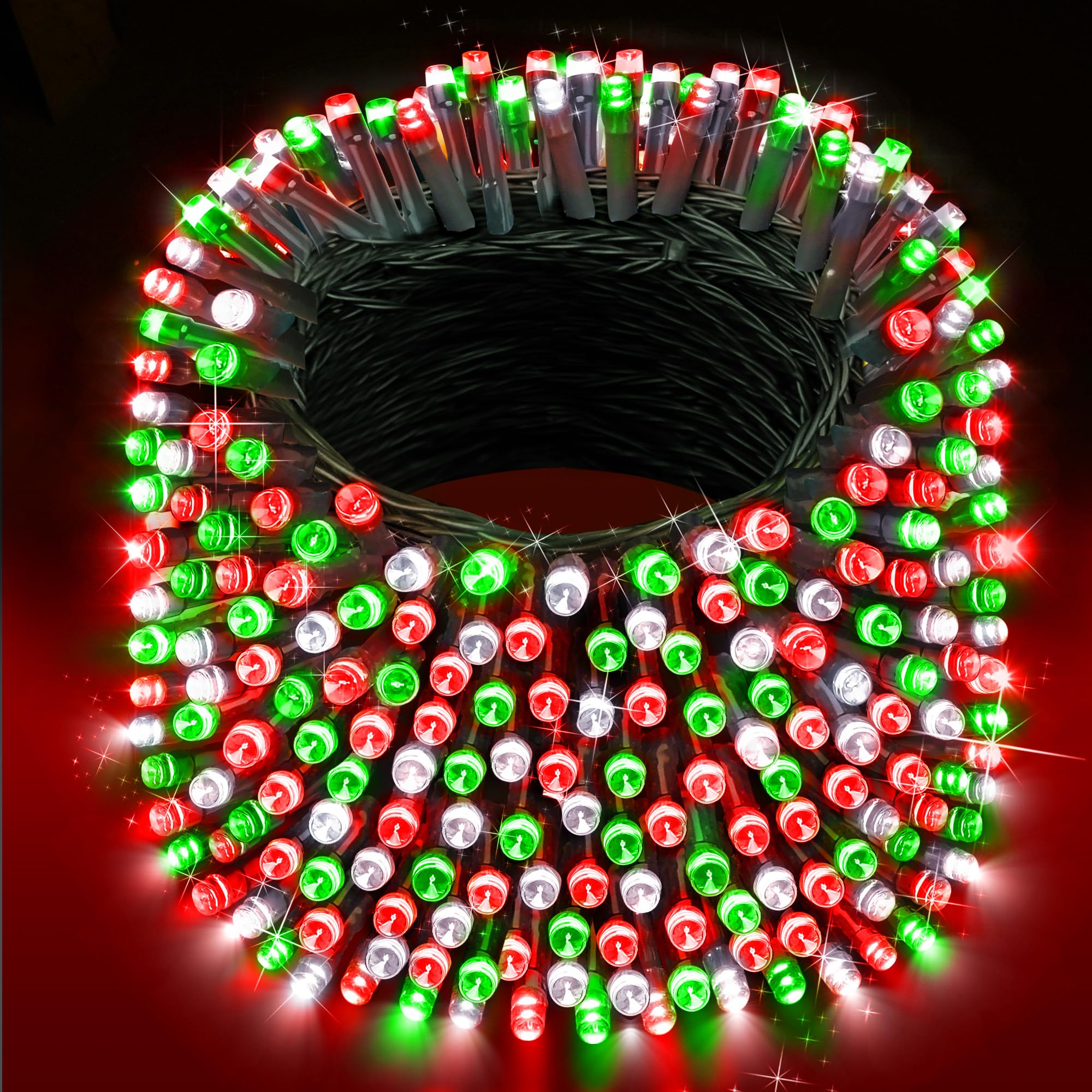 XURISEN Christmas Lights, 1400 LED Twinkle Fairy Lights, 551FT Green Wire, Red+Green+White, 8 Modes, Memory Timer, Plug-in
