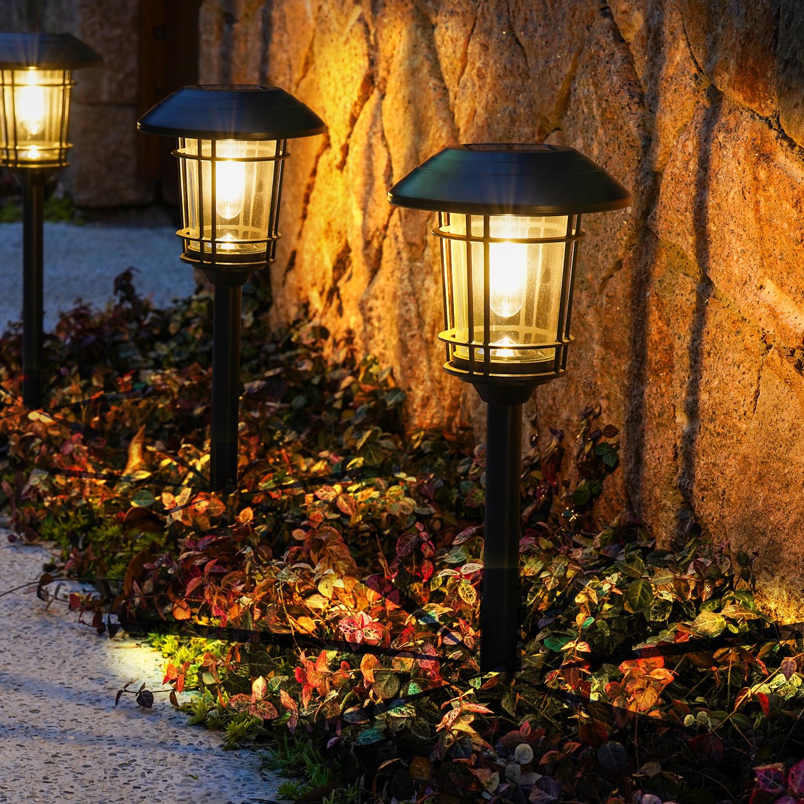 Grand patio Solar Outdoor Lights, 5 Pack, Glass Metal Pathway Lights, Waterproof, Slate Gray, Model Ri-572.0002.000.001-FM