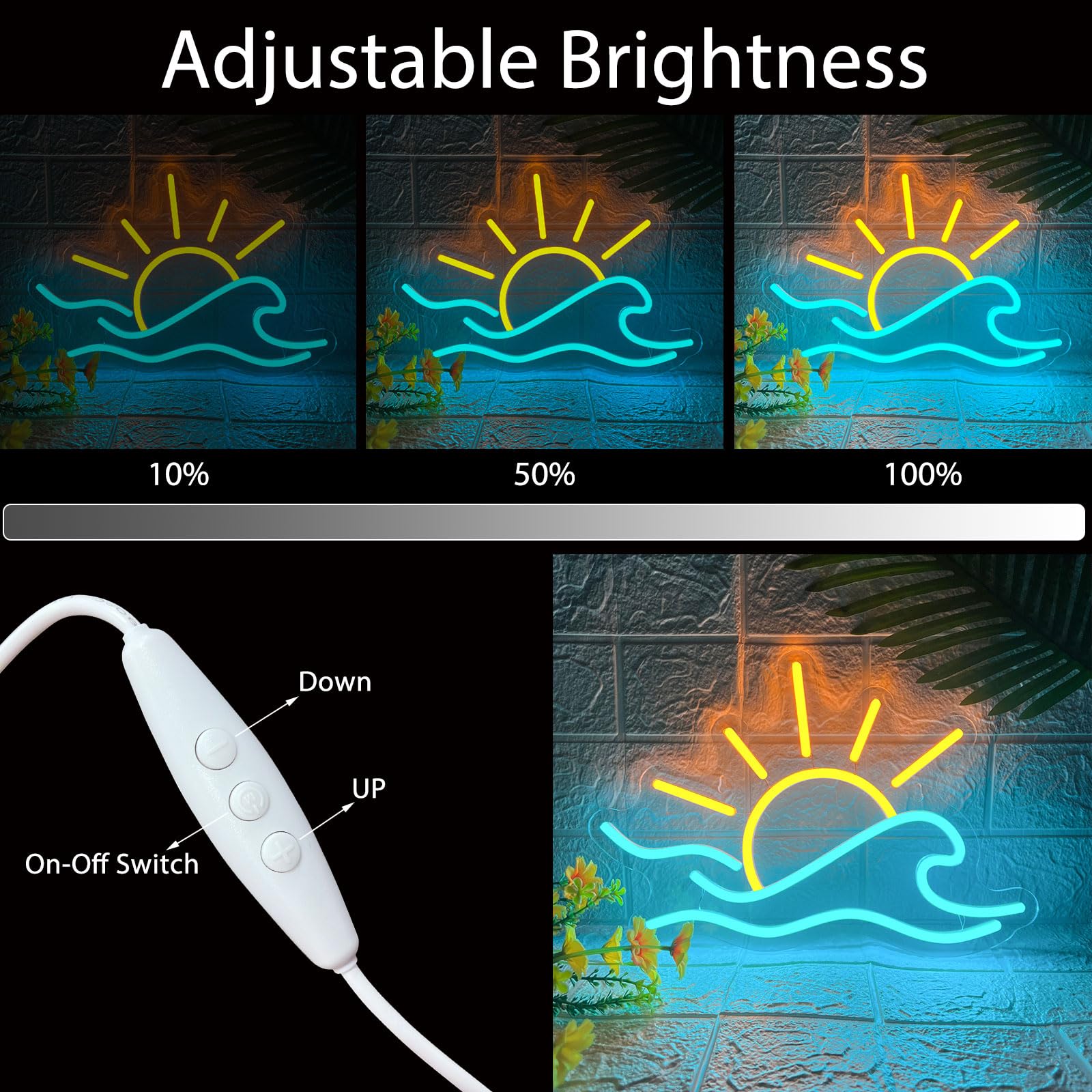 Nen Sign Dimmable Neon Light - Ocean Wave Acrylic Decor, USB Powered, Sunsea Color, Model NHD2308111