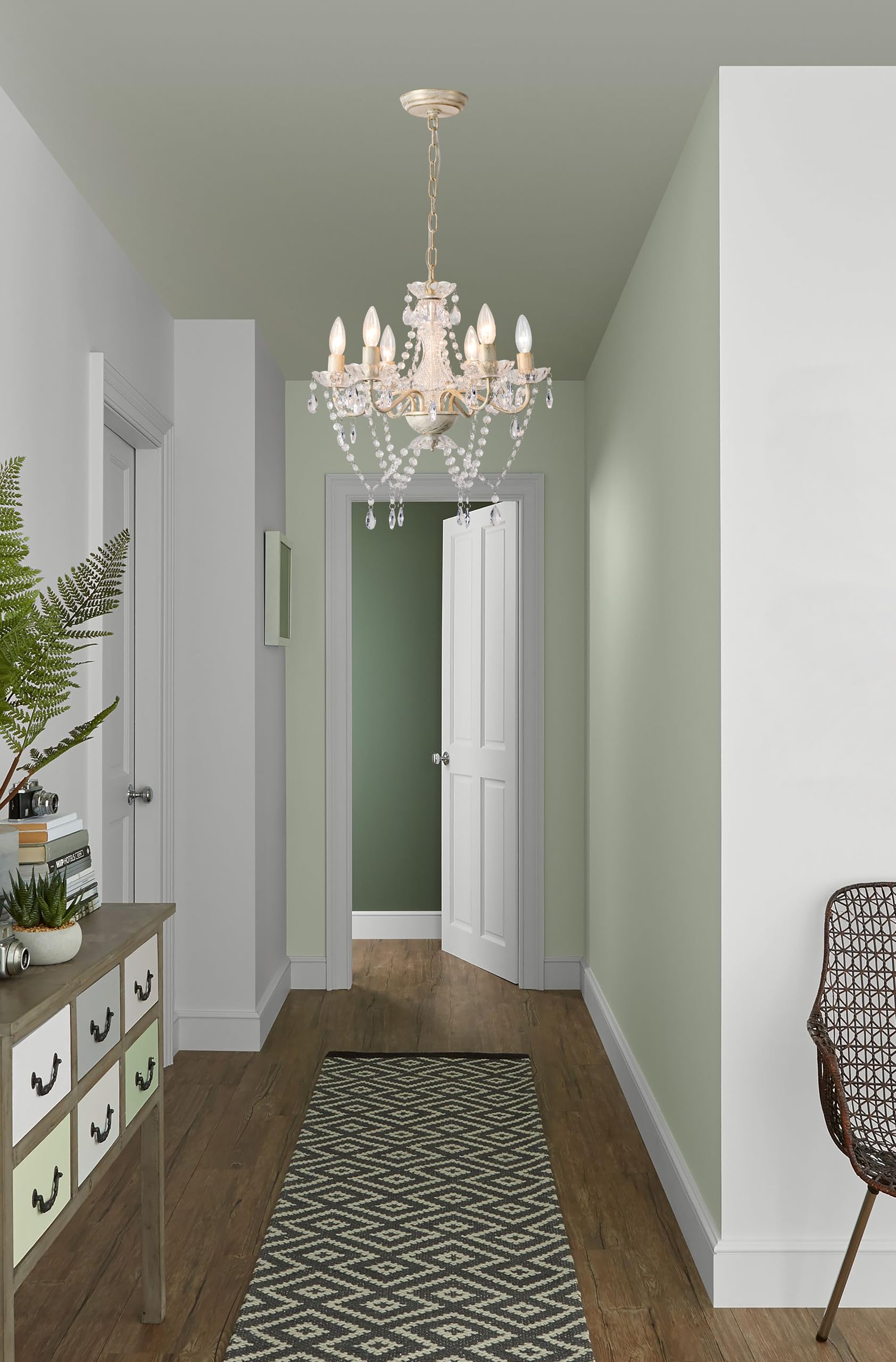 Mr.Color White And Gold Modern Crystal Chandelier - 6 Light For Dining Room And Bedroom