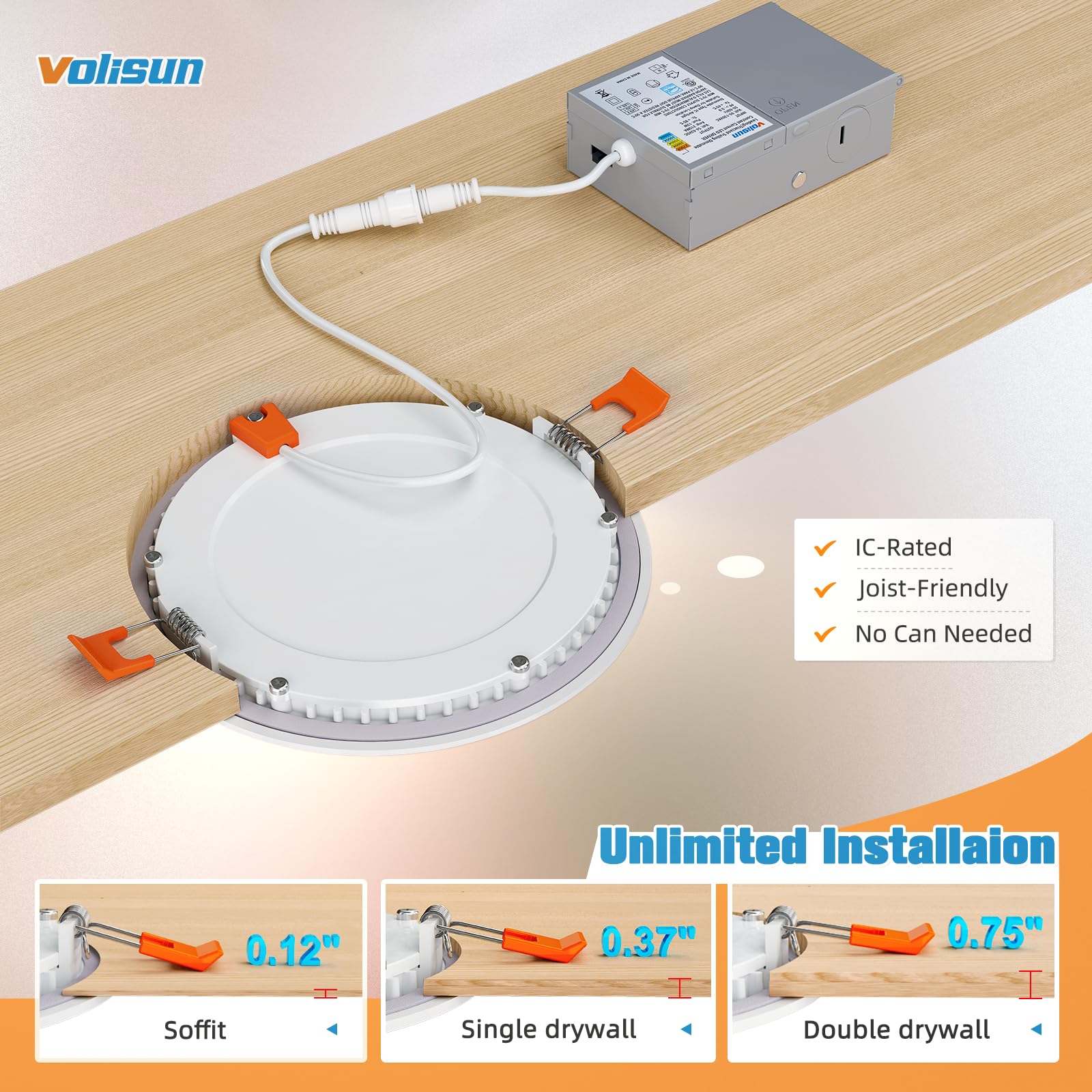 VOLISUN 24 Pack 6 Ultra-Thin Dimmable LED Recessed Lighting, 5CCT, 1080 Lumen, ETL Certificated, White Ceiling Light