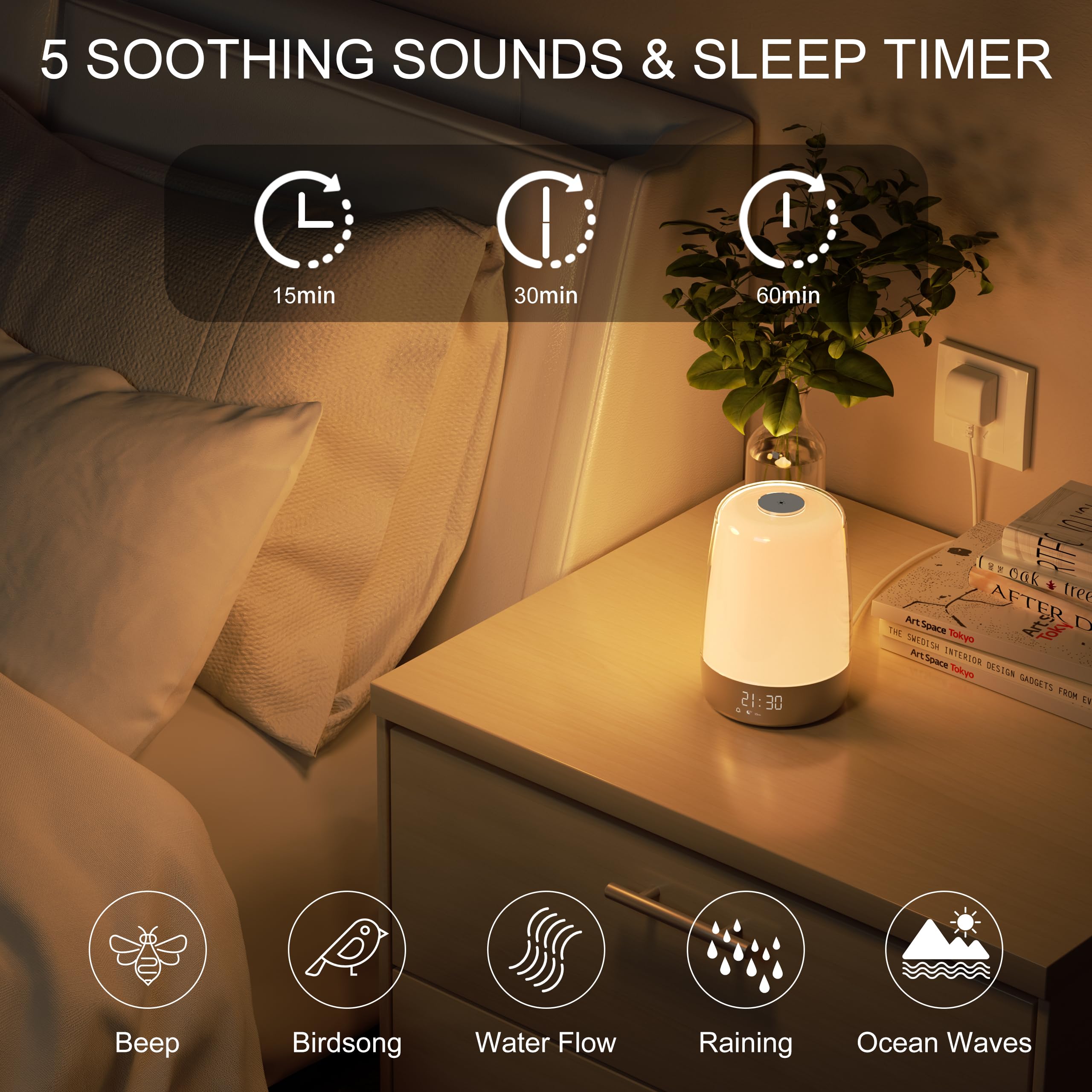 Vicsoon Touch Wake Up Night Light With Sunrise Simulation Alarm Clock Nursery Lamp For Kids, Heavy Sleepers, Bedroom, Sleep Aid,