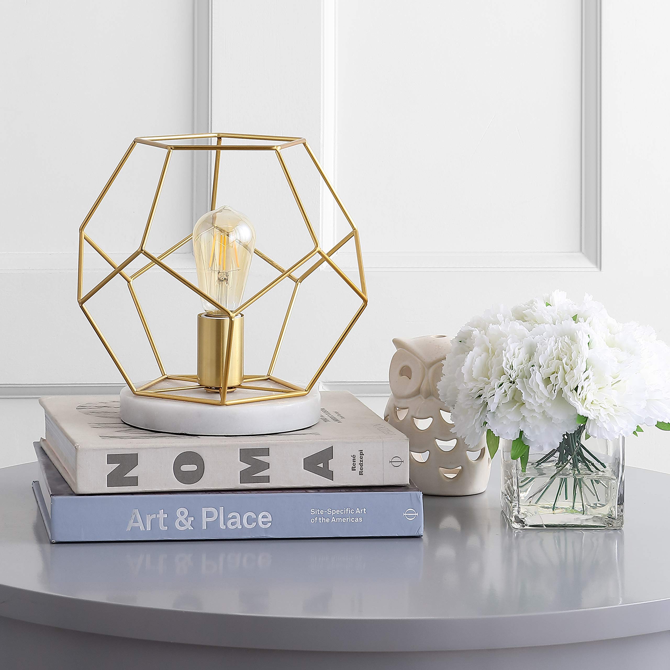 JONATHAN Y JYL1047A 10in Metal/Marble LED Table Lamp, Brass Gold, Midcentury Modern Design for Bedroom, Living Room, Office