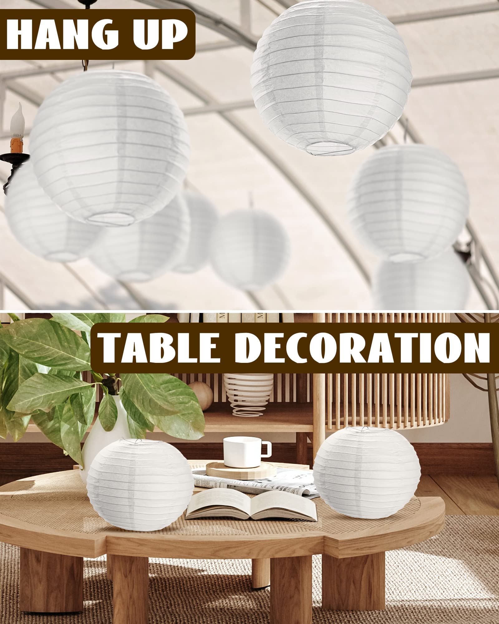 Treela 30 Pack White Chinese Japanese Paper Lanterns Decorative Hanging Ball Lanterns Round Paper Lantern Lamps For Wedding Birthday Party Home Decorations(10 Inch)
