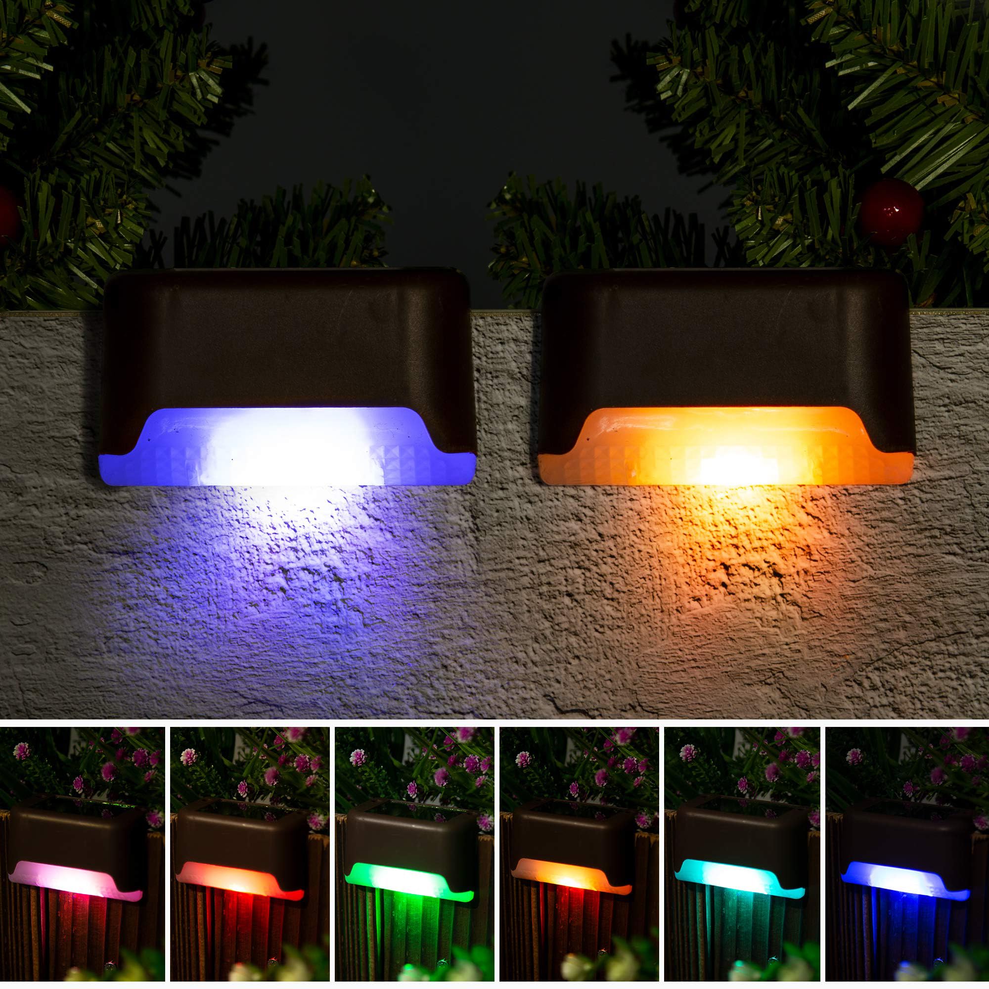 pearlstar Solar Deck Lights, 16 Pack Color Changing, Waterproof LED for Outdoor, Patio, Railing, Stairs, Black