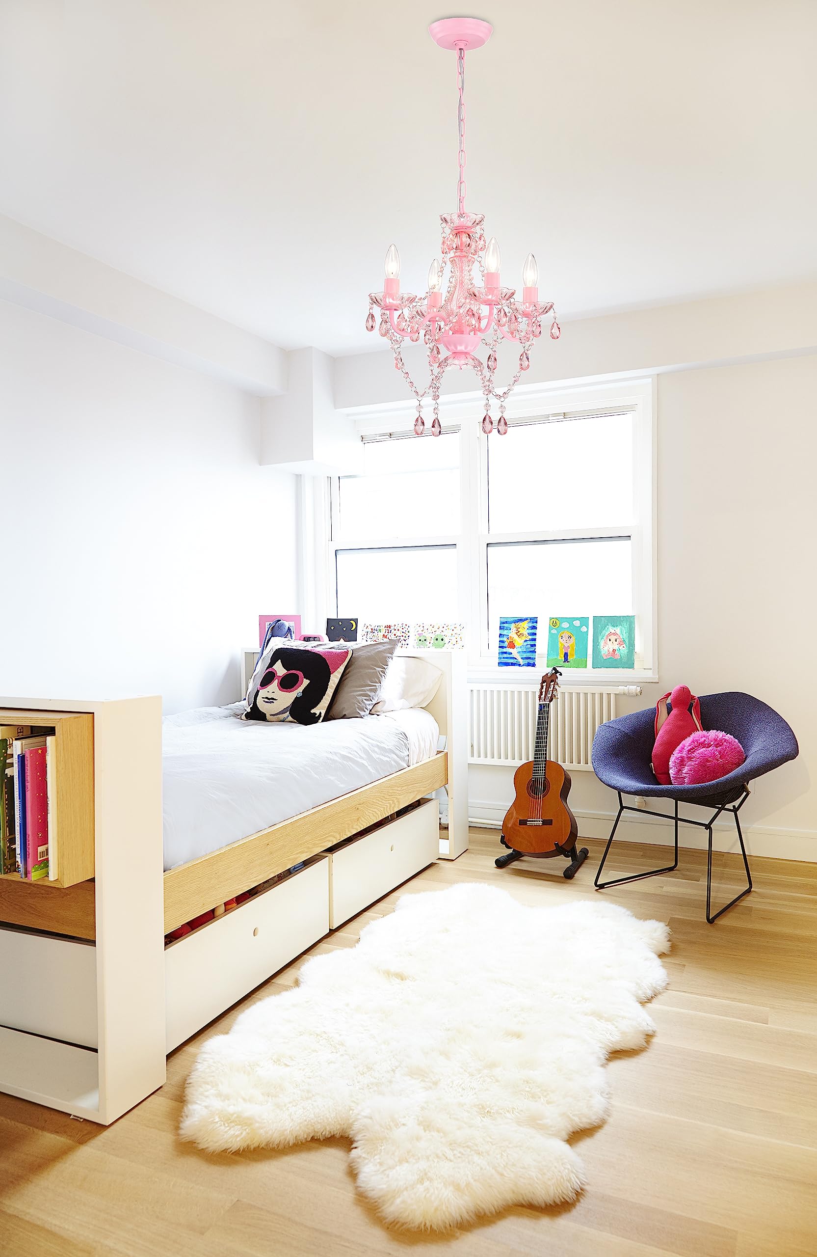 Lalula Mini Chandelier With Acrylic Crystals Pink Chandelier 4 Light Modern Chandelier For Bedroom