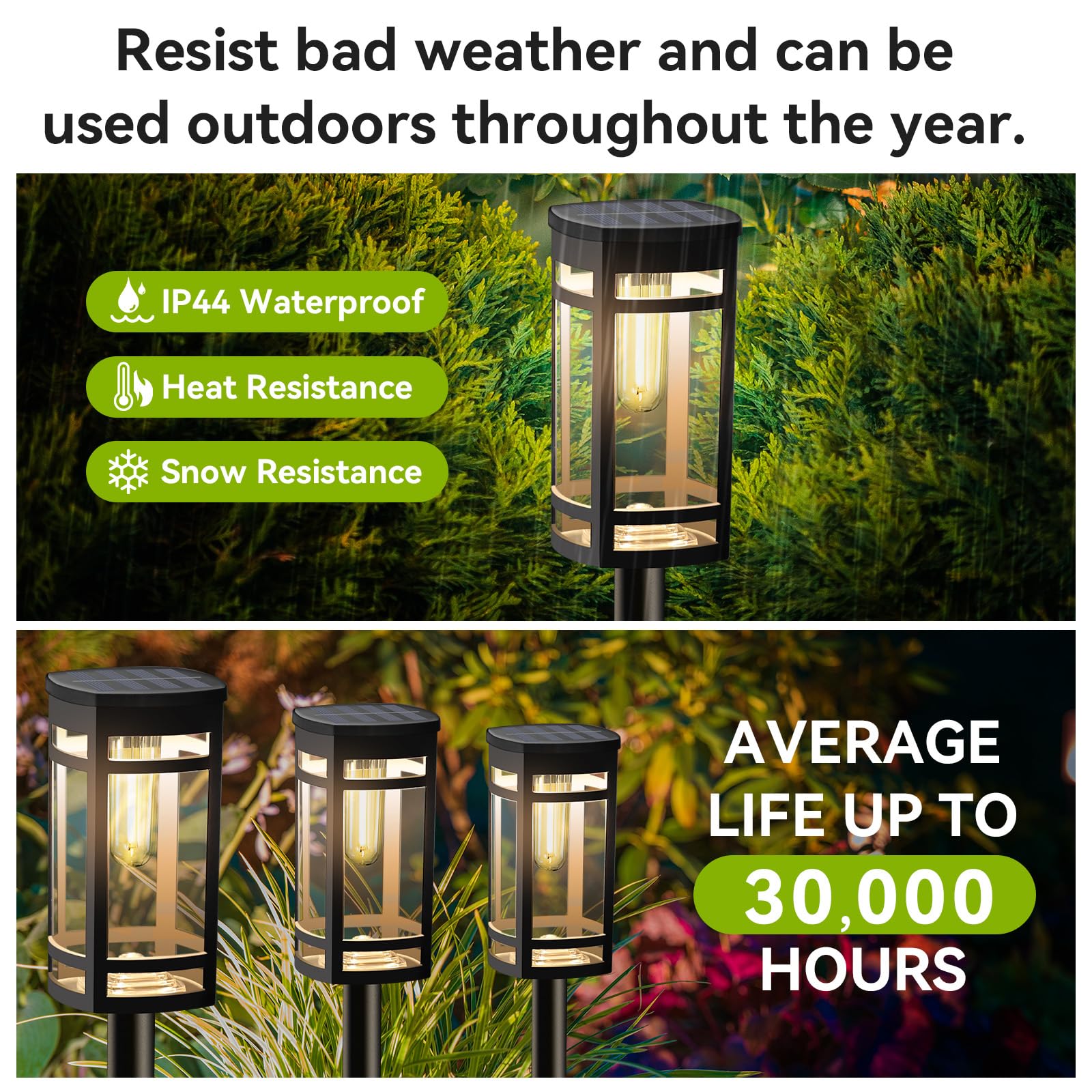 EXCMARK 16 Pack Solar Lights - Waterproof Garden Pathway Lighting, Warm White, Black, Model HR24WH08
