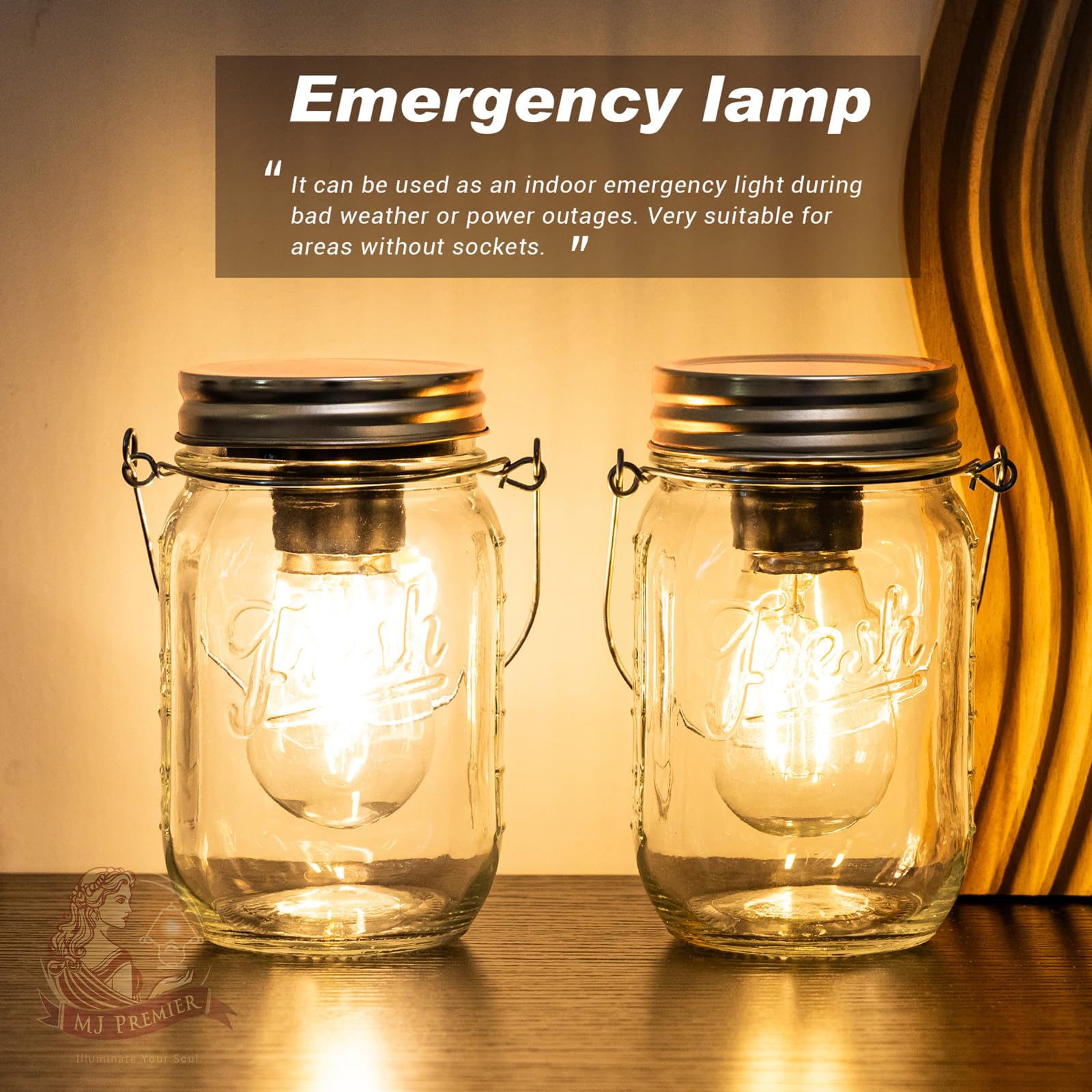 MJ PREMIER LED Mason Jar Lights, Battery Operated, Transparent, With Timer, 2-Pack Garden Lanterns for Patio and Backyard