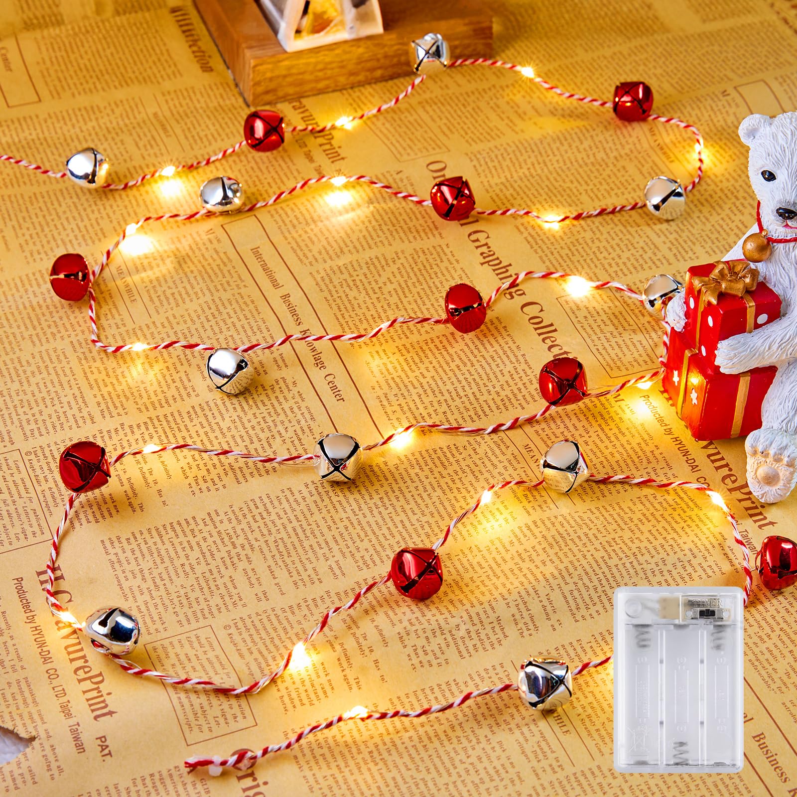 Christmas String Lights, 7.2ft 20 LEDs Battery Powered Jingle Bell Lights for Christmas Winter Festival Indoor, Xmas Tree, Fireplace, Gift Decor, Red/Silver Bells