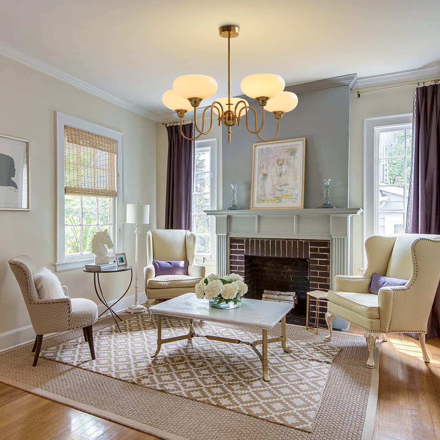 Bokt Gold Vintage Chandelier Modern 5-Light Globe Chandelier With Smooth Lampshade Sputnik Pendant Light Dining Room Chandelier