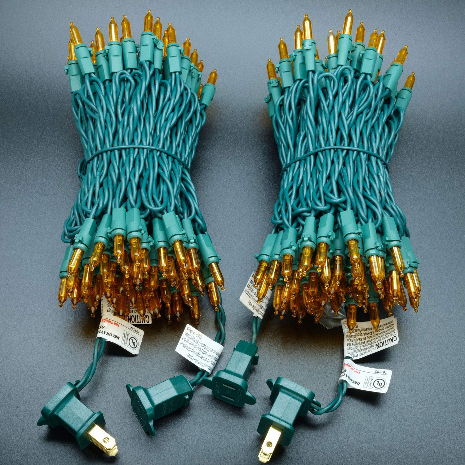 Yuletime Orange Led Christmas Lights 200 Count 50 Ft, Pack Of 2 Strands 25 Ft 100 Lights Ul Certified Halloween String Light Set