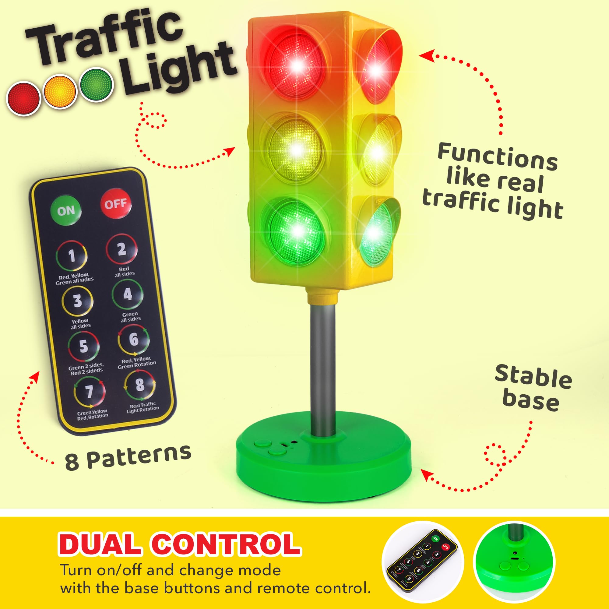 ArtCreativity Traffic Light Lamp - Traffic Light for Kids with Wireless Remote - 8 Different Light Patterns - Classroom Traffic