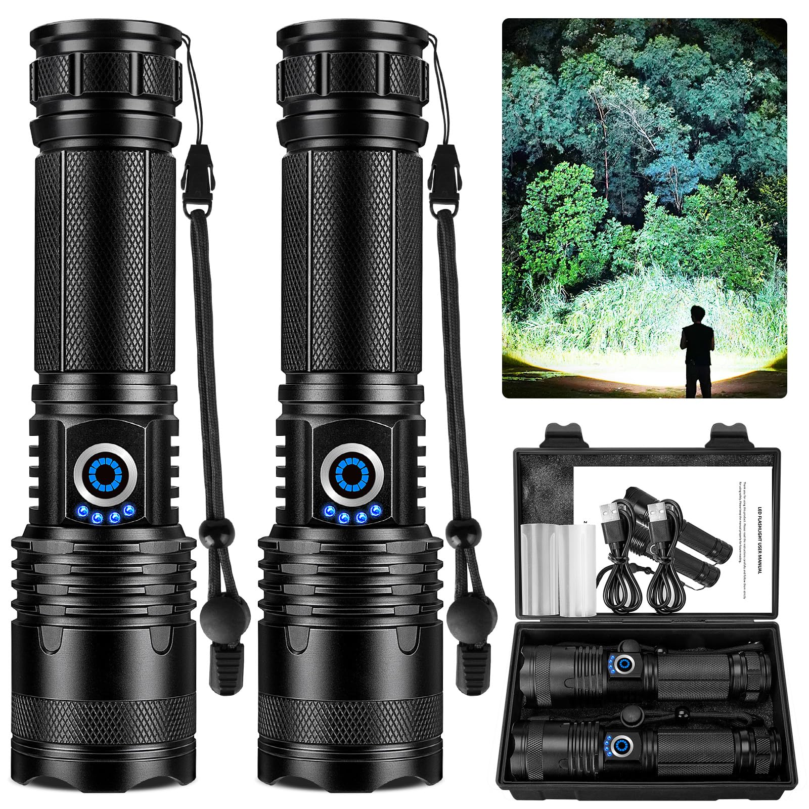 Sigoobal Flashlights High Lumens Rechargeable 2 Pack, Super Bright 99000 Lumens Led Flashlights With 5 Light Modes, Powerful Han