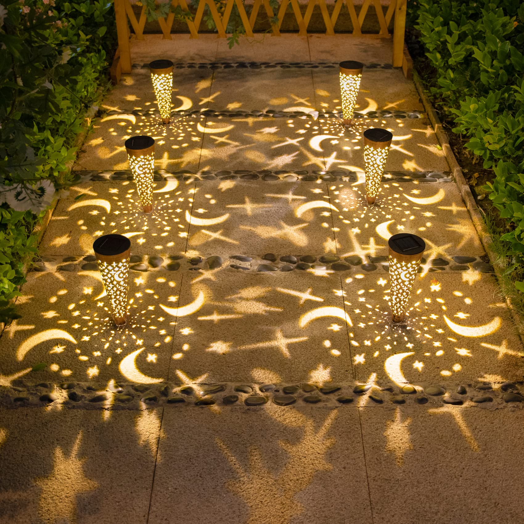 Go2garden Solar Lights Outdoor Decorative Stake Lights Waterproof with Moon Star for Patio, Pathway, Backyard, Outside Decoratio