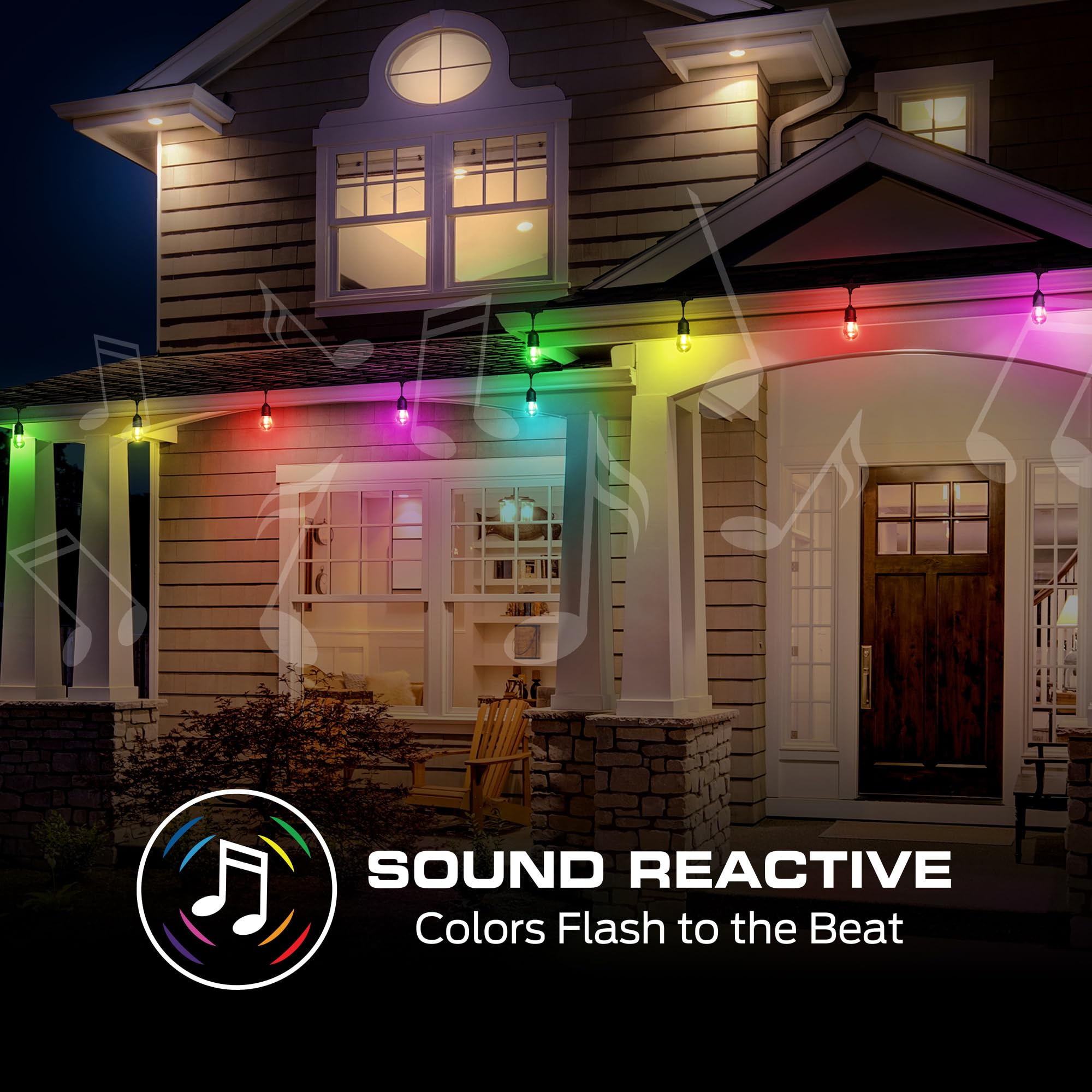 Monster 24ft Premium Outdoor Smart RGB+IC+WW String Lights - 12 Dimmable LEDs, Sound Reactive, Weather Resistant, Compatible with Alexa & Google Home