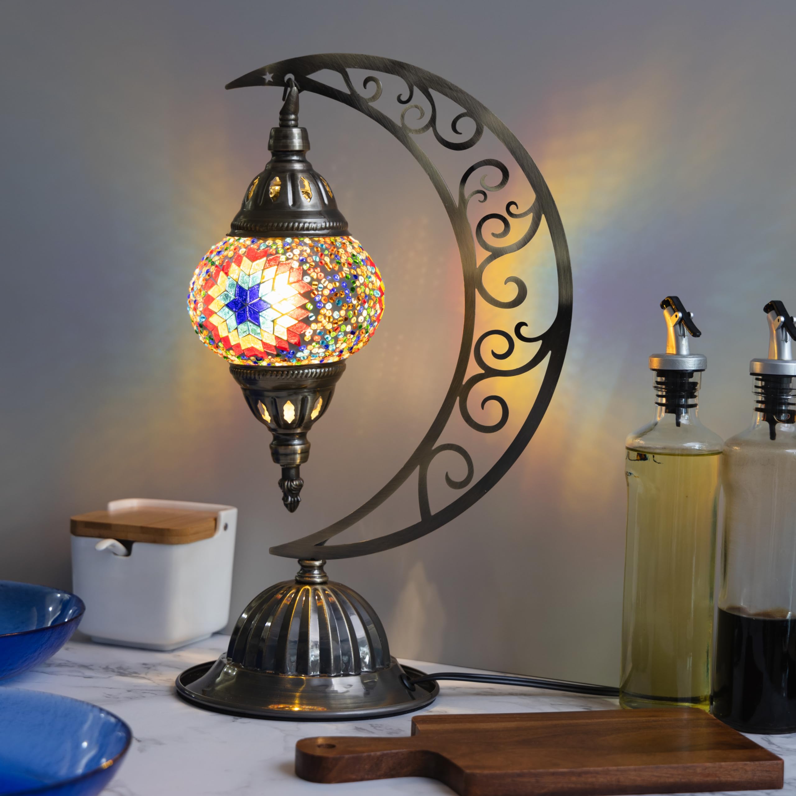 Turkish Mosaic Moon Lamp Making Kit | Diy Colorful Glass Decorative Table Desk Light | Craft Kit For Adults | Make Your Own Lamp