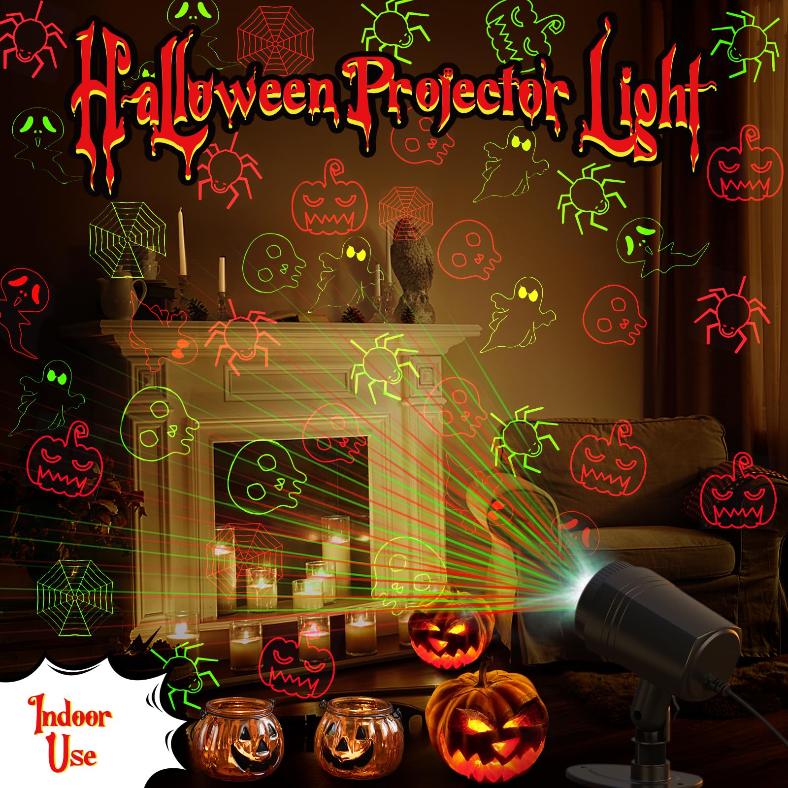 Halloween Projector Lights Outdoor, Remote Control, Waterproof Halloween Decor Energy Saving High Brightness, Timer, 3 Light Mod