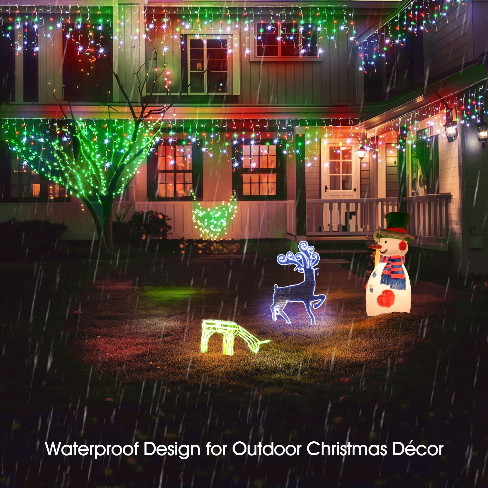 WBao Icicle Lights Outdoor, 432 LED, 33FT, Remote Control, 8 Modes, Waterproof, Red Green White