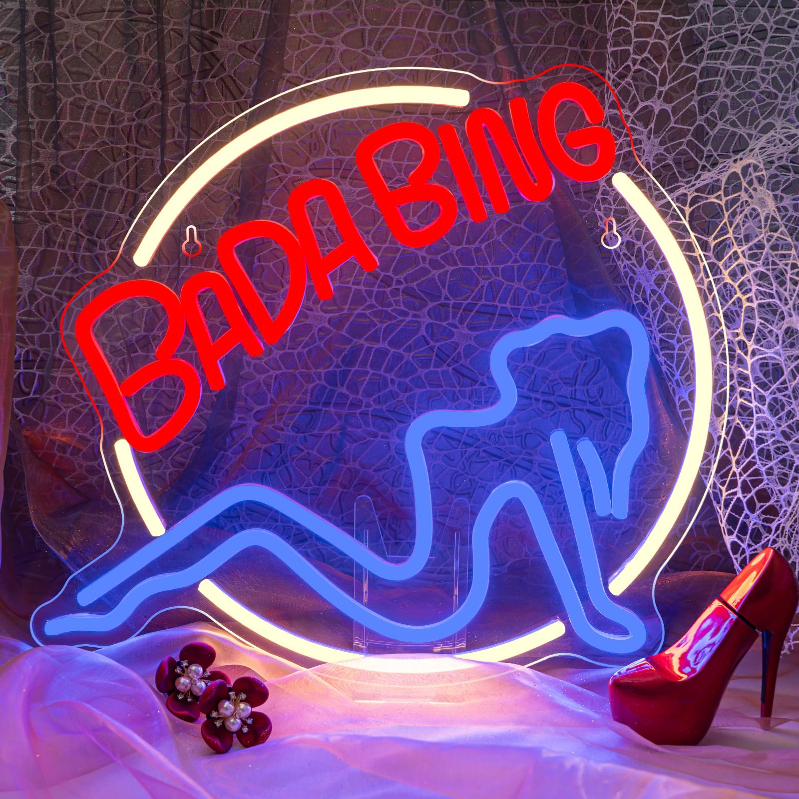 Wanxing Neon Sign - Bada Bing Led Wall Light For Bedroom, Man Cave, Bar Decor - Colorful Neon, Usb/Switch Operated, Unique Sopranos Merch