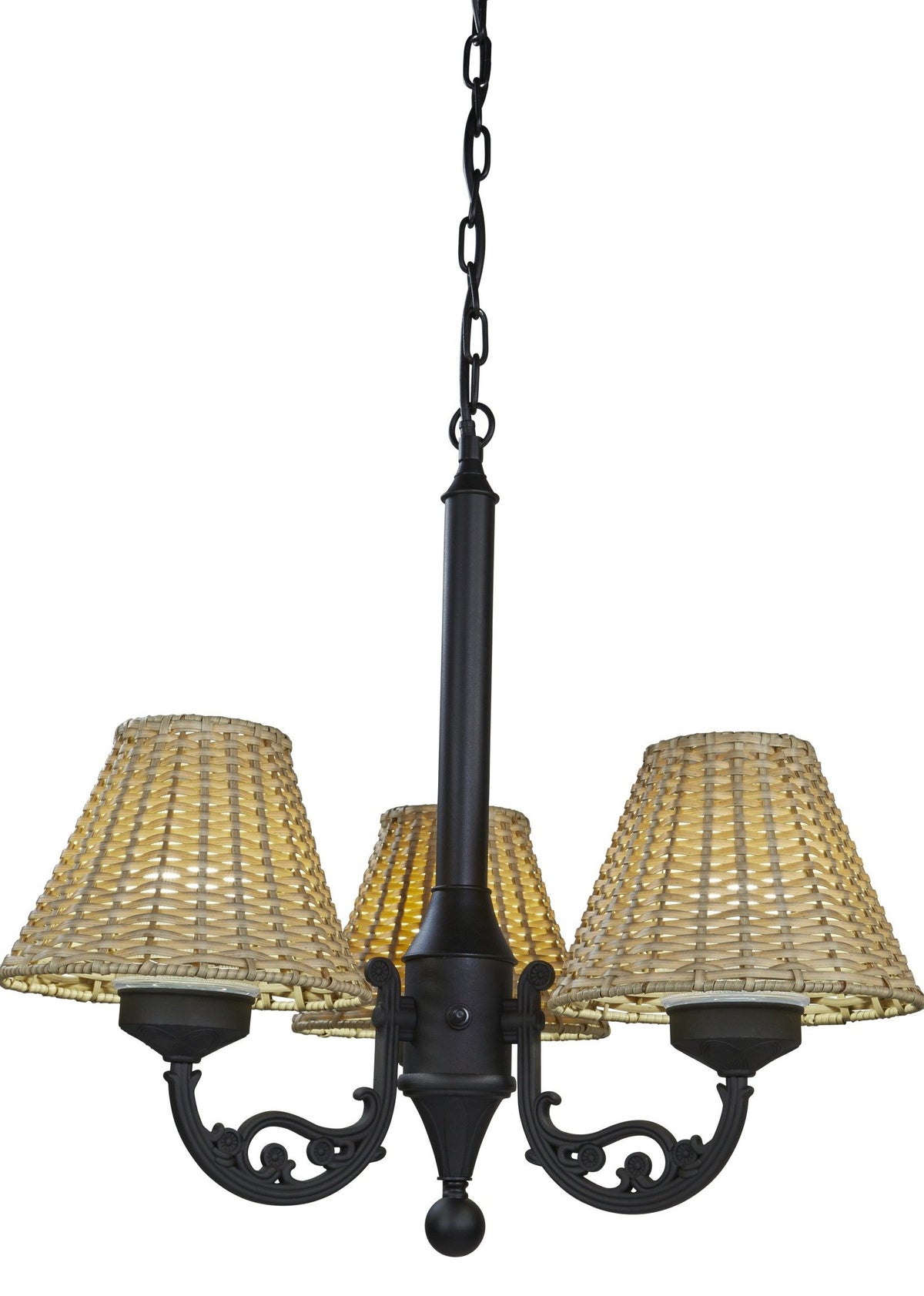 Patio Living Concepts 25&quot; Versailles Outdoor Chandelier, Black Aluminum With Stone Wicker Shade