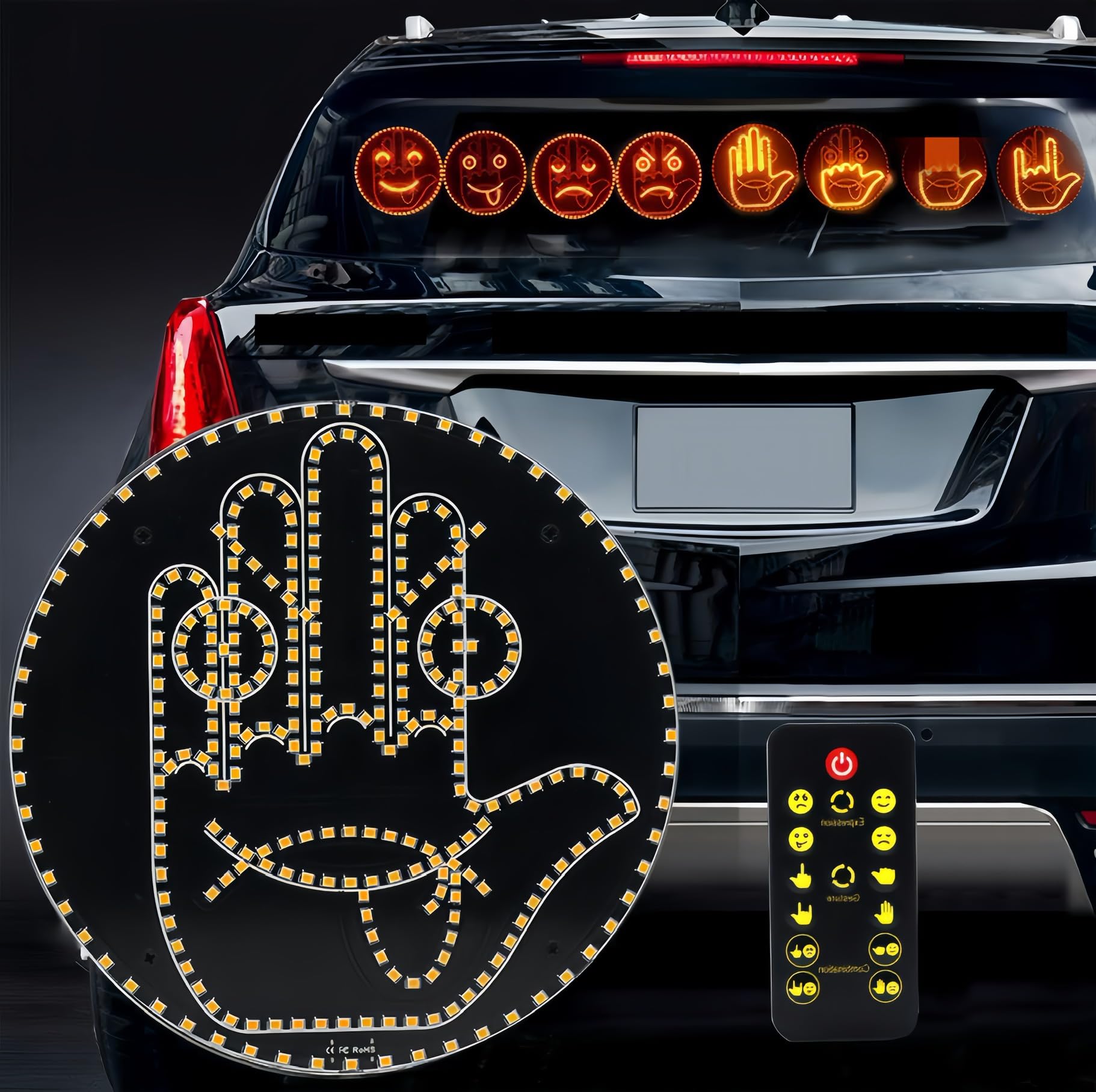 Tockmoon Car LED Light with Remote Control - Smiling Face Gesture - White - Model ct002