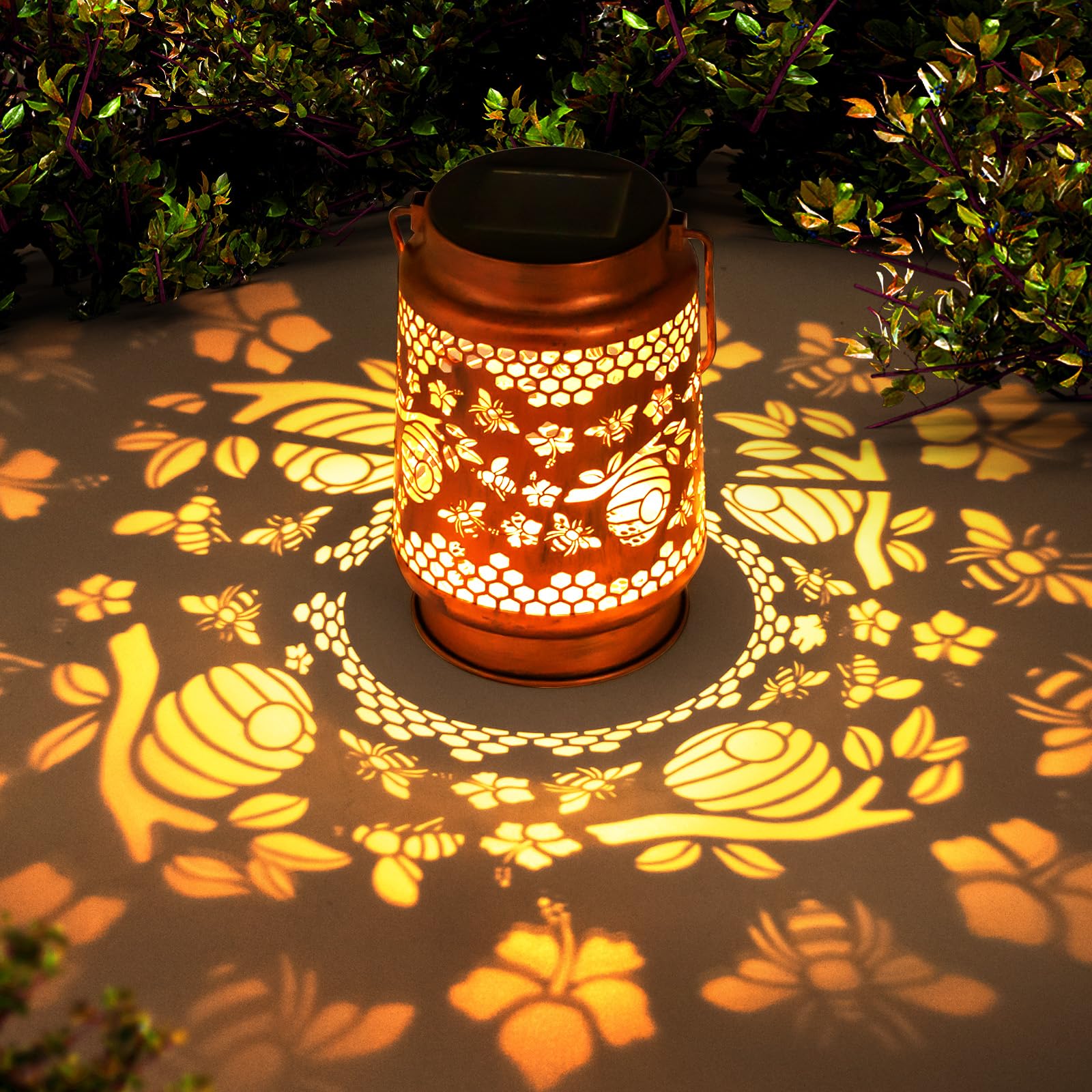 ZASOWUUO Solar Lantern - Waterproof Metal LED Light, Bronze, Model ZA-DL-BEE, Decorative Hanging for Garden, Patio, Lawn