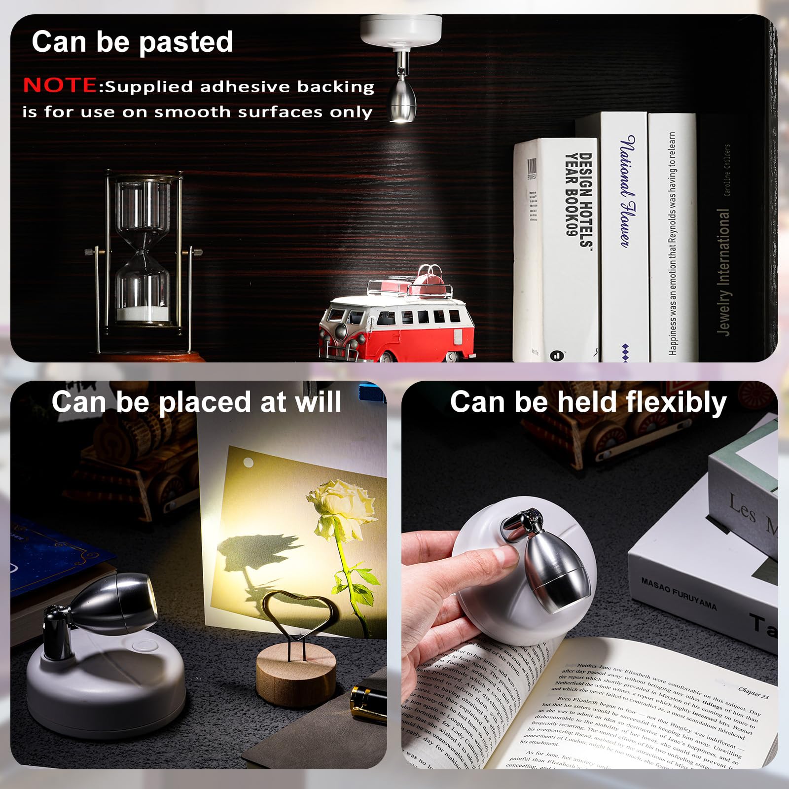 Hortsun 6-Pack White Led Spotlights, Wireless Indoor Up Lights With Rotatable Heads For Art