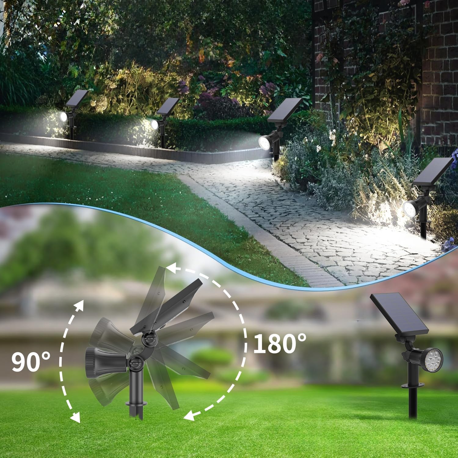 Hruuroo Outdoor Solar Spotlight, 30 Leds Solar Lights, Auto On/Off With 3 Modes, Ip63 Waterproof Landscape Lighting, 4Pack White