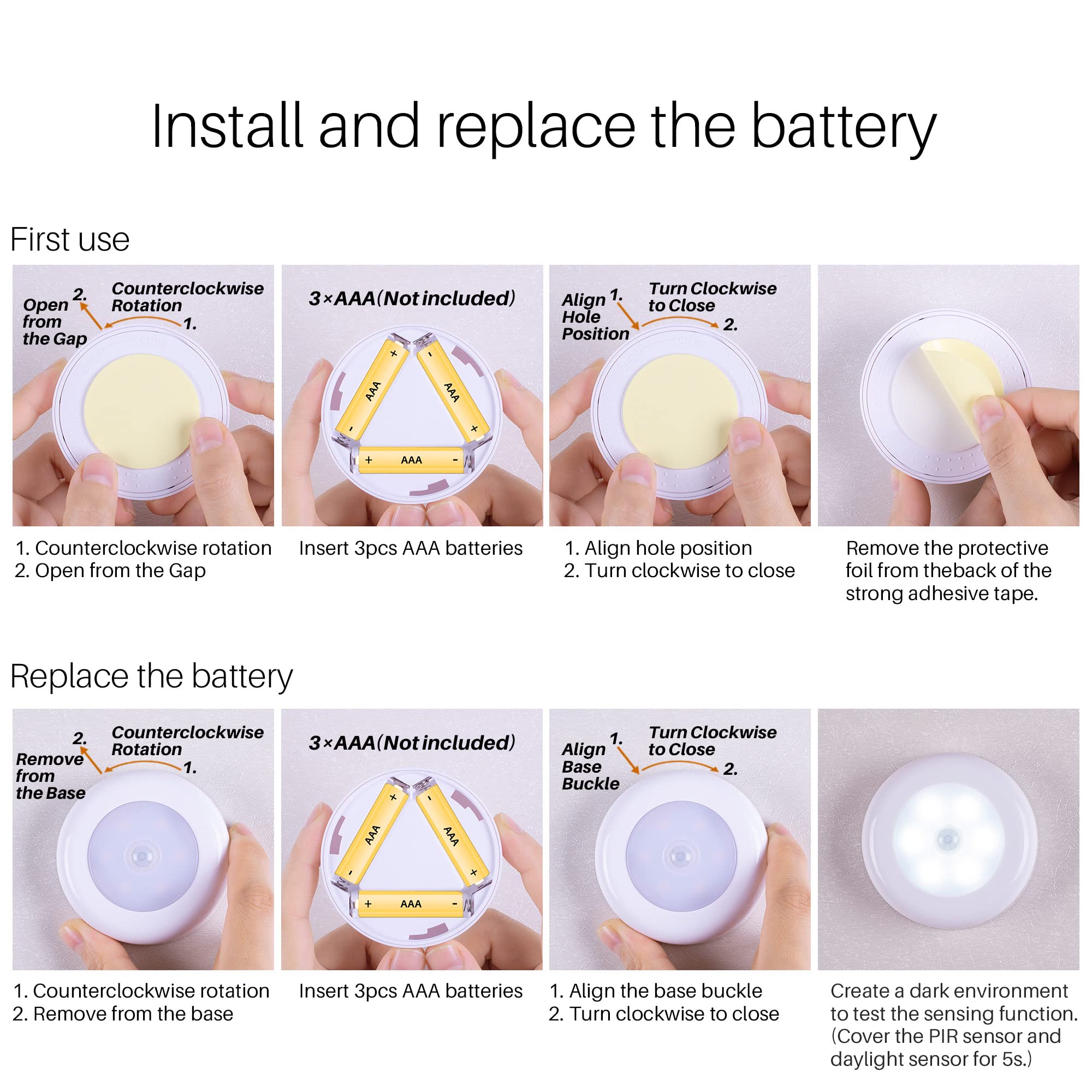 STAR-SPANGLED Motion Sensor LED Puck Lights, 6 Pack, Cool White, Battery Operated, Model CA-21B, Perfect for Stairs & Cabinets