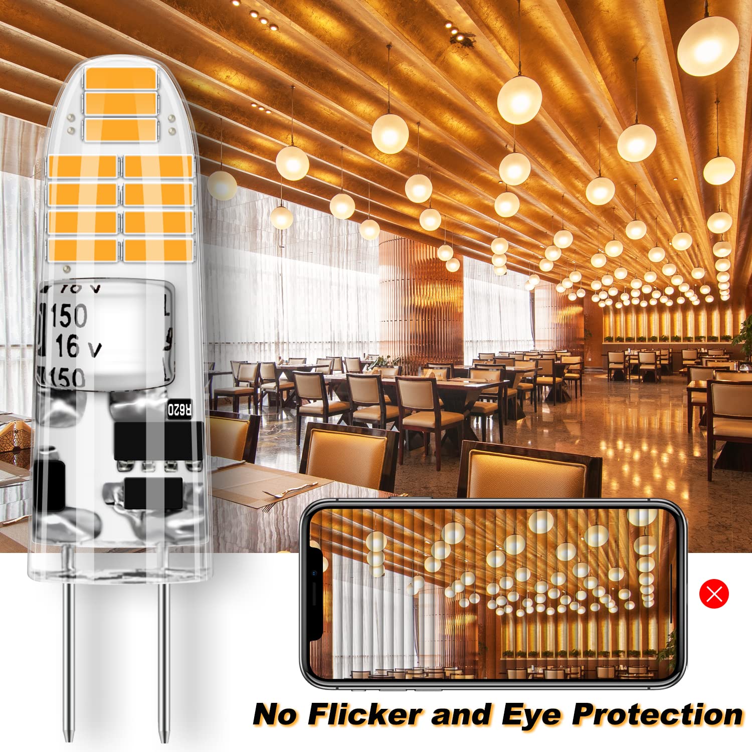 Agotd G4 Led Bulb  2W 12V G4 Bi Pin Bulb  G4 Equivalent 20W Bulb Replacement  Warm White 3000K No-Flicker  Chandelier Lighting/Landscape Lighting/Microwave Lighting(6 Pack)