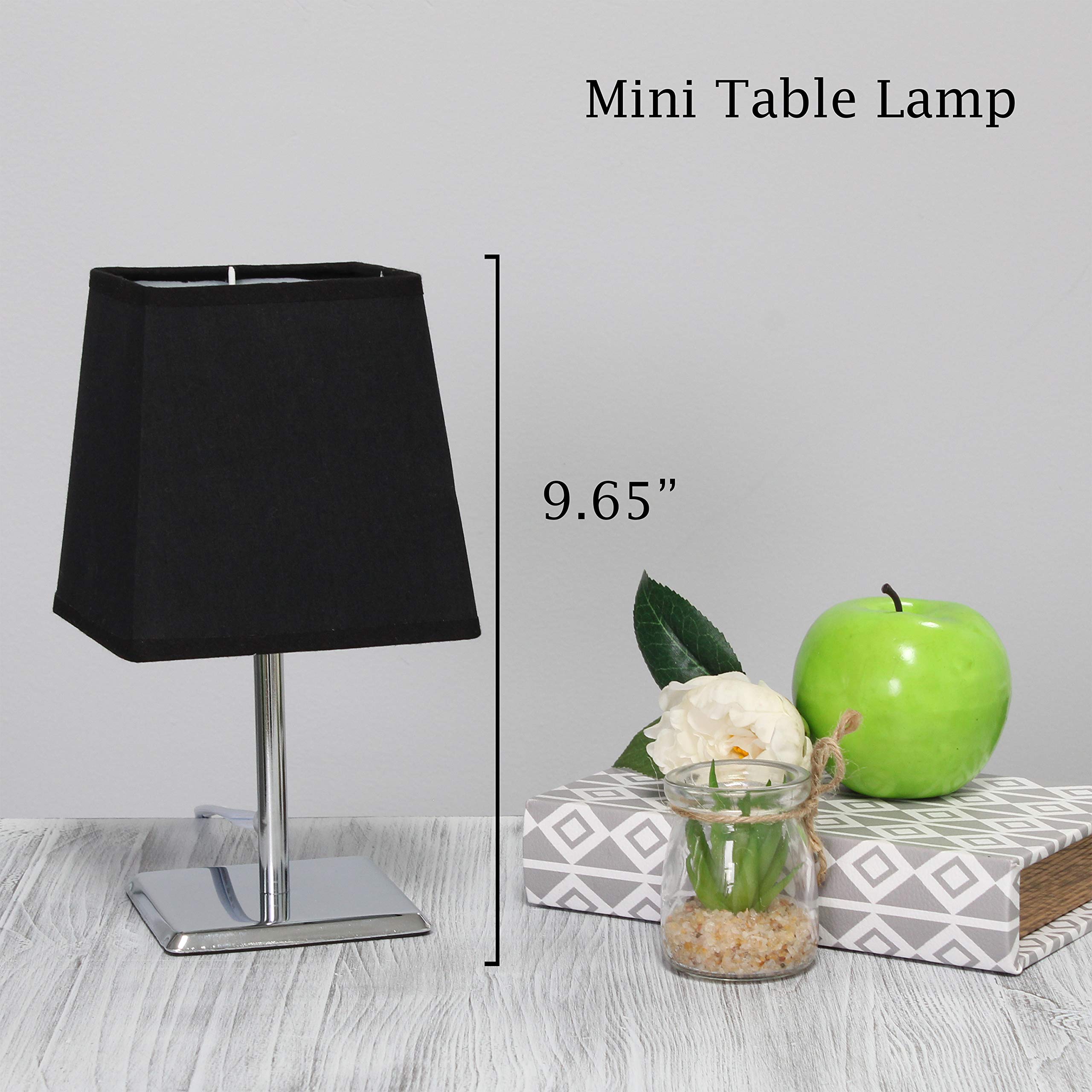 Simple Designs Lt2062-Blk Mini Chrome Table Lamp, Black Fabric Shade, Metal, Pack Of 1