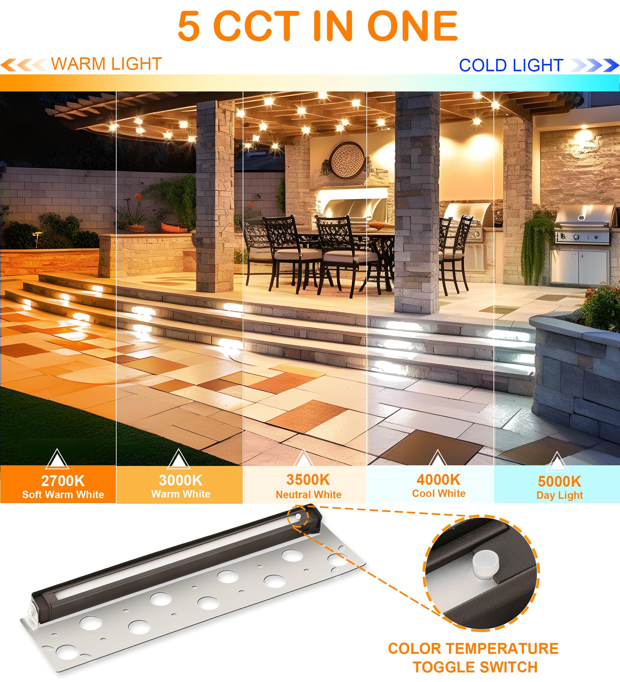 Cloudy Bay [8 Pack] 12 Inch 7W 5Cct Hardscape Paver Light,Retainng Wall Lights Outdoor,Ip65 Waterproof,2700K/3000K/3500K/4000K/5