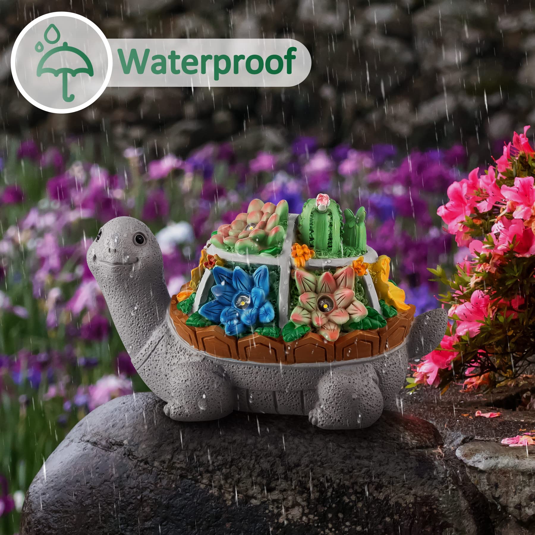 Garden Statues, Turtle Solar Garden Outdoor Statues Lawn Ornaments with Cactus & LED Lights, Tortoise Figurines Outdoor Clearanc