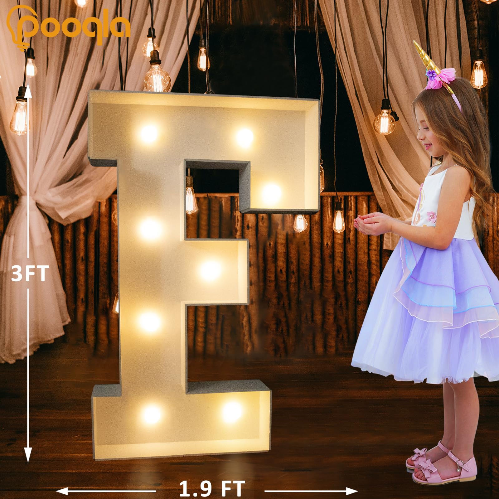 Pooqla 3FT LED Marquee Light Up Letter F, Cool White & Warm White, Giant Sign for Birthday, Wedding, Party Decoration