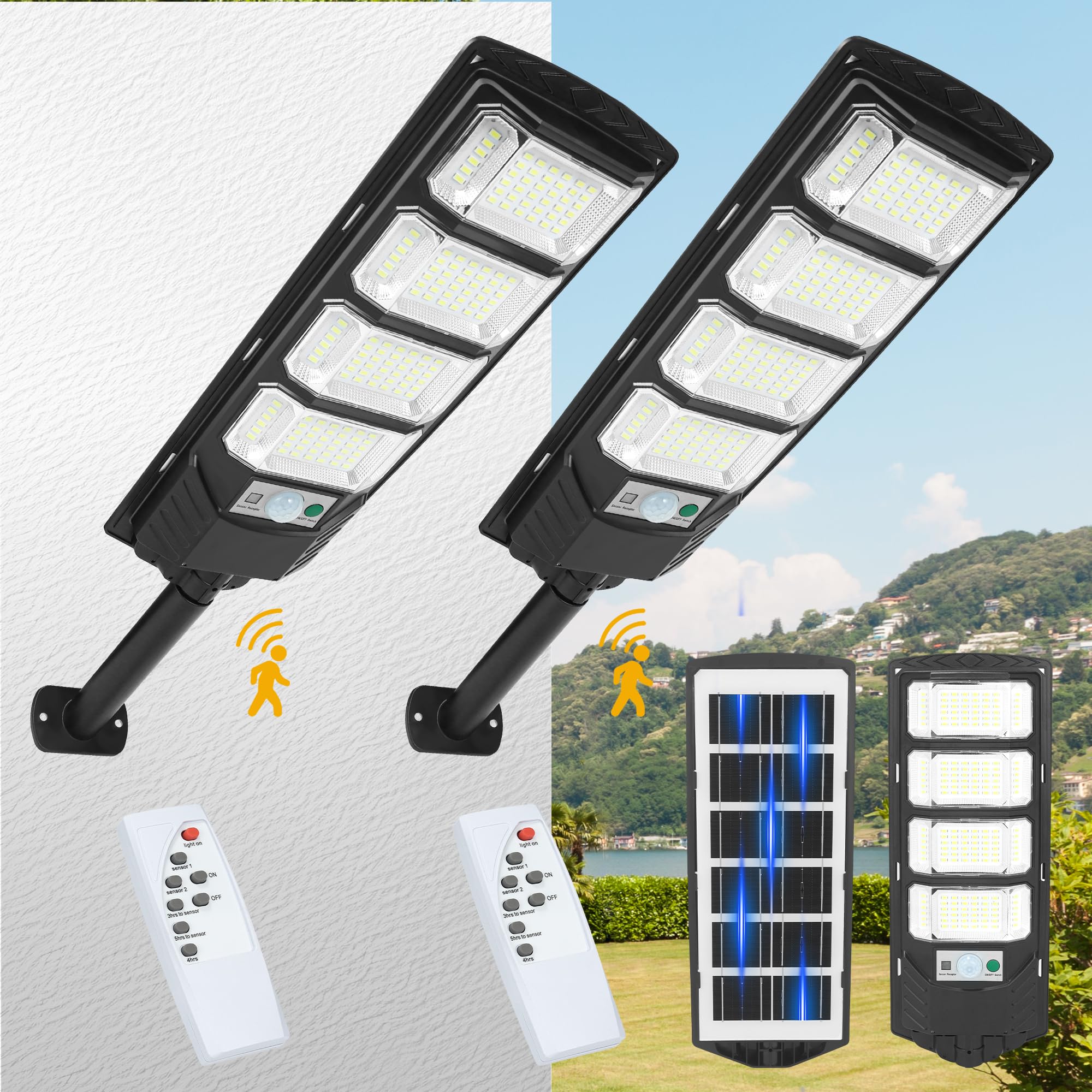 Ailynice 2 Pack Solar Street Lights Outdoor Waterproof Ip66, Dusk To Dawn Motion Sensor Outdoor Lights 8000K Solar Parking Lot L