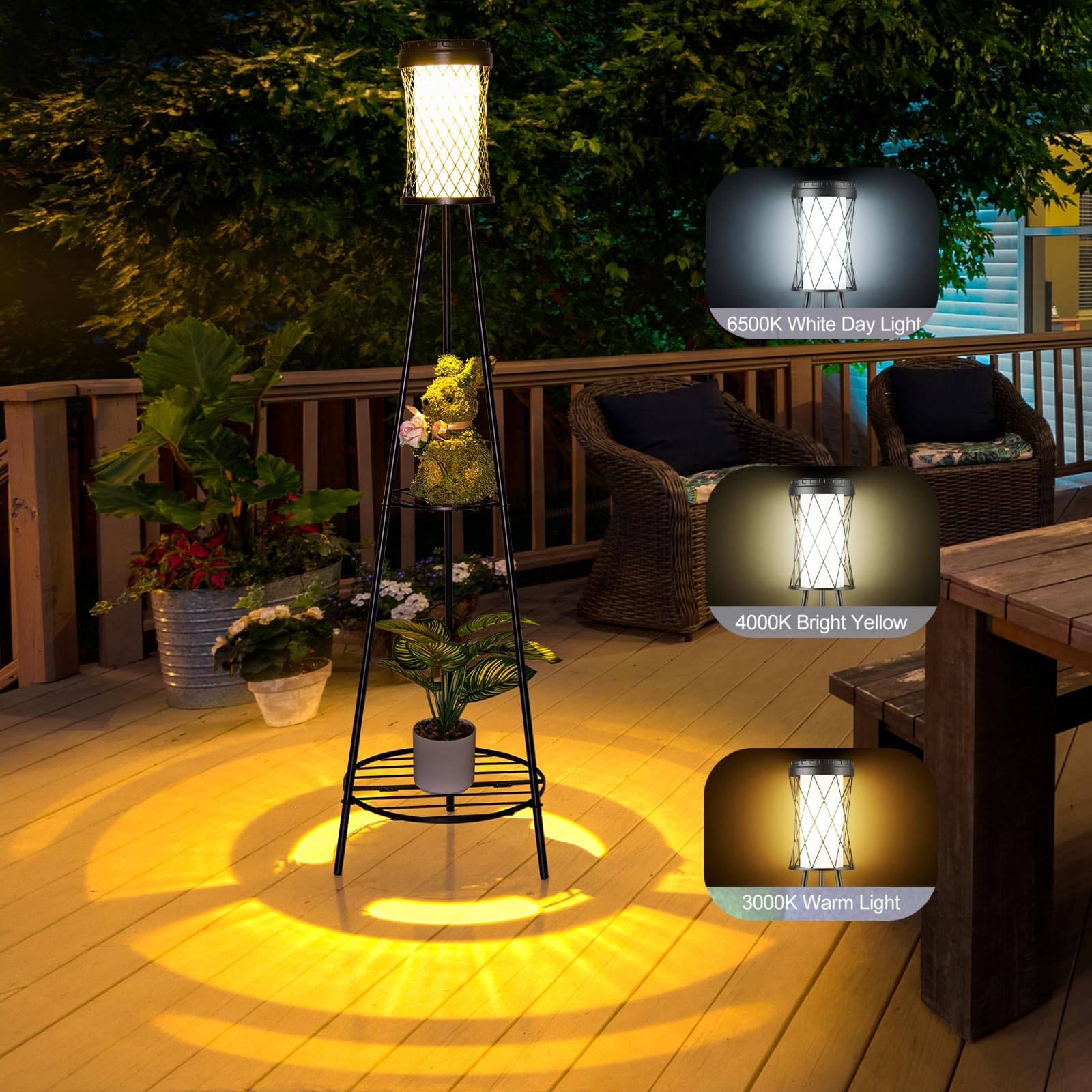 Satucol 1 Pack 45.4'' Outdoor Floor lamp IP65 Waterproof, Solar Lights Outdoor with 2 Plant Stand,Outdoor Patio Decor with USB C