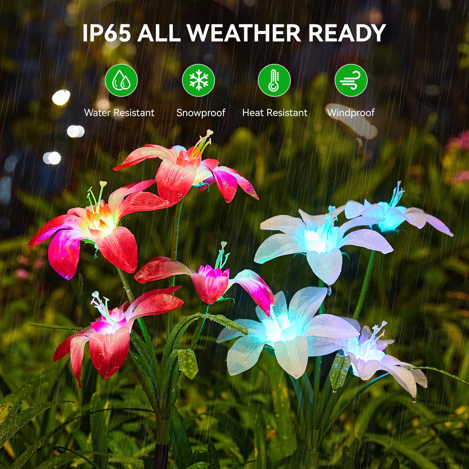 WdtPro Solar Garden Lights, 8 Pack RGB with 32 Lily Flowers, Waterproof, Multicolor, Model TFL001
