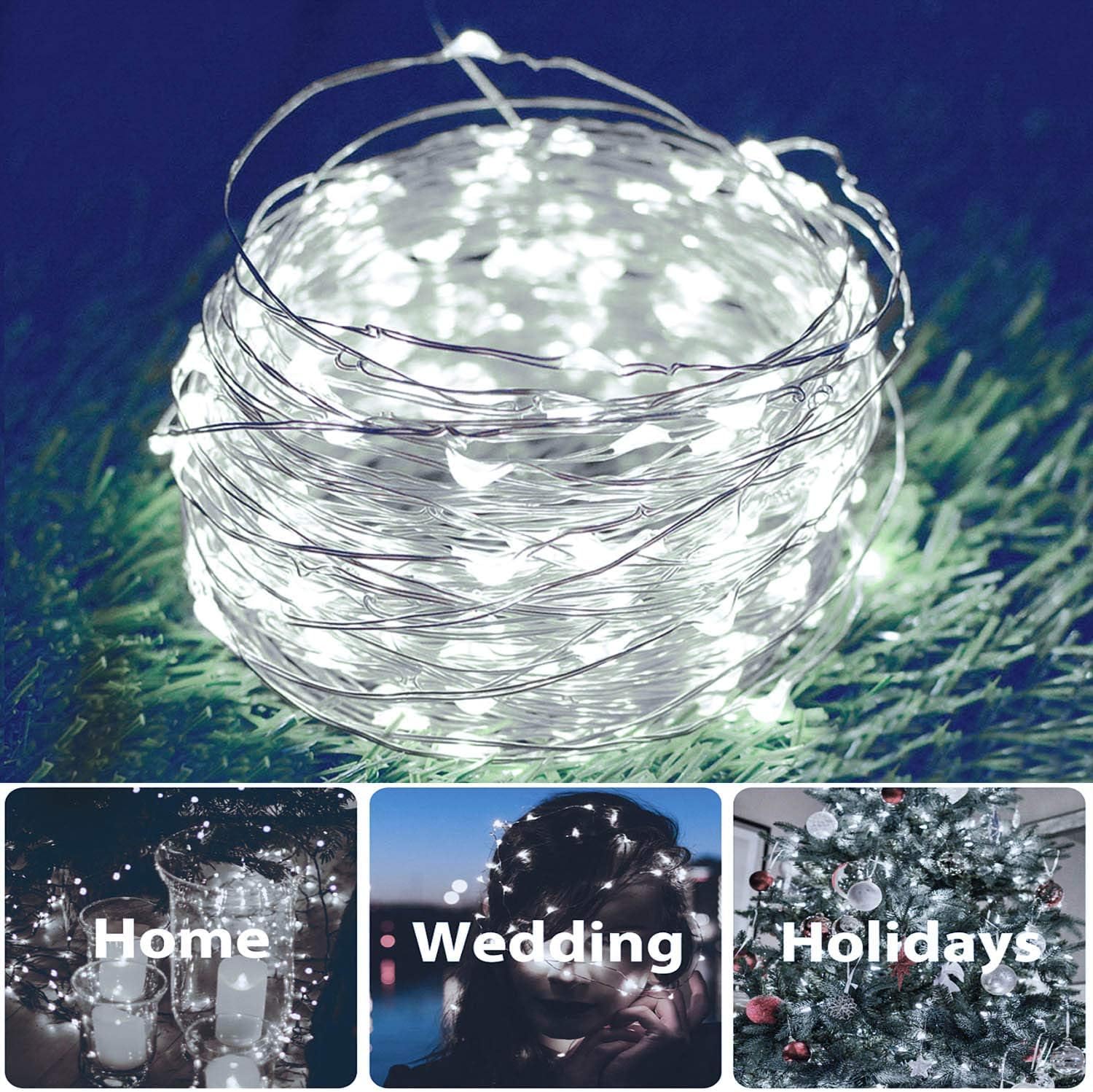 DAYLIGHTIR 4 Pack Solar Powered Copper Wire String Lights, 400LED, Waterproof, 8 Modes, White, Model 2