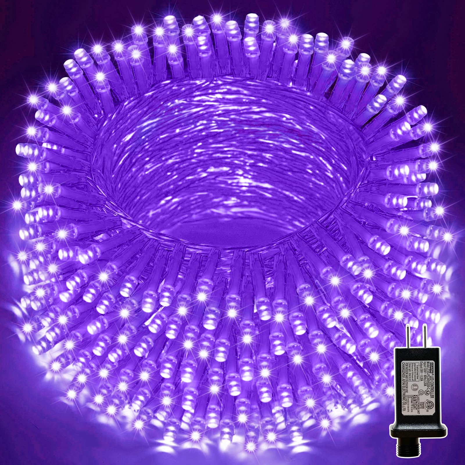 LAMPHOME 66ft Halloween Mini Lights, 200 LED Purple Fairy String Lights, 11 Modes, Copper Wire, Model YHLL-100F