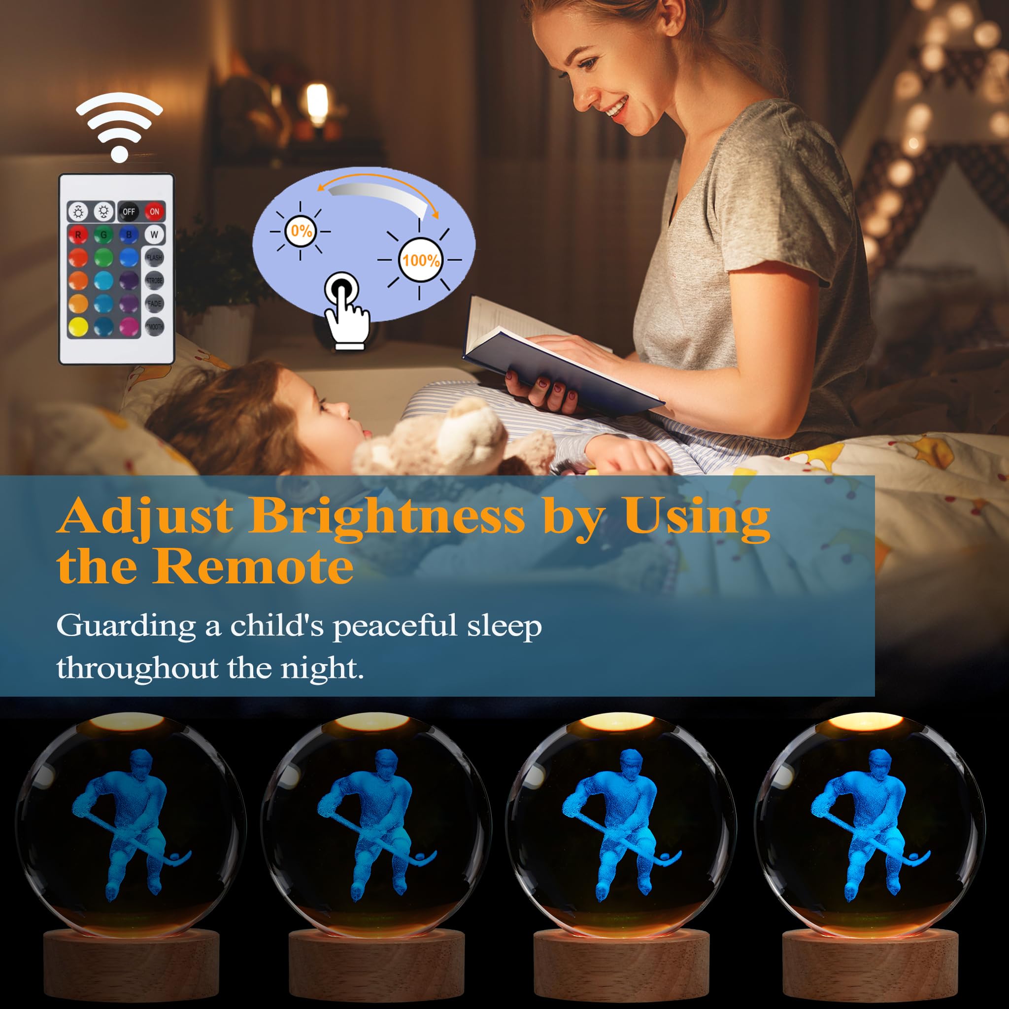 POSSHE 3D Hockey Night Light with Remote, 16 Colors, 3.15 Inch, Cool Gift for Boys and Girls, Model MY-3D LAMP-CRACK