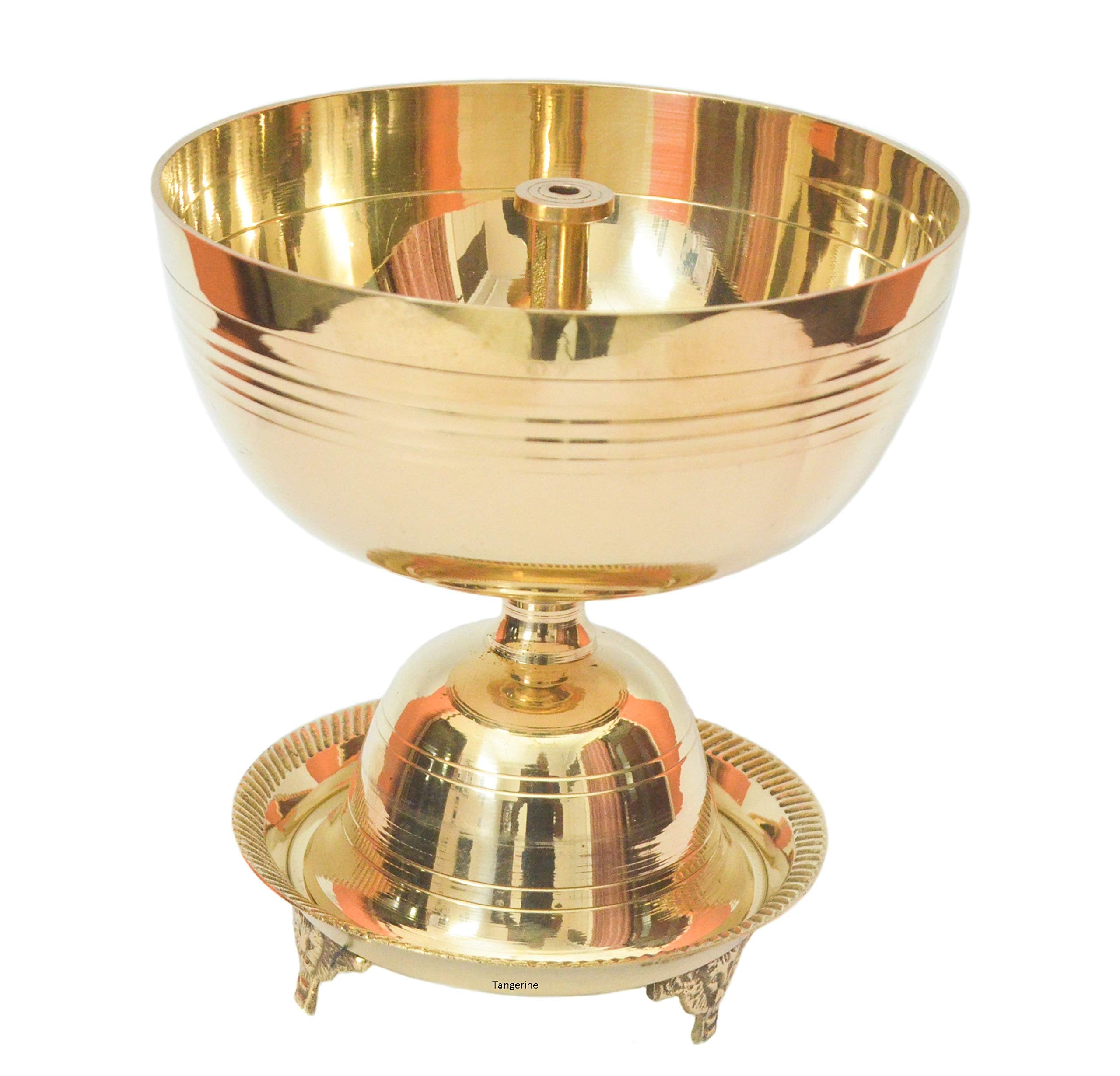 Tangerine Akhand Jyoti Diya with Stand || Brass Traditional Oil Lamp for Pooja at Tamples , Home, Office & Hotel (Diameter- 8.5