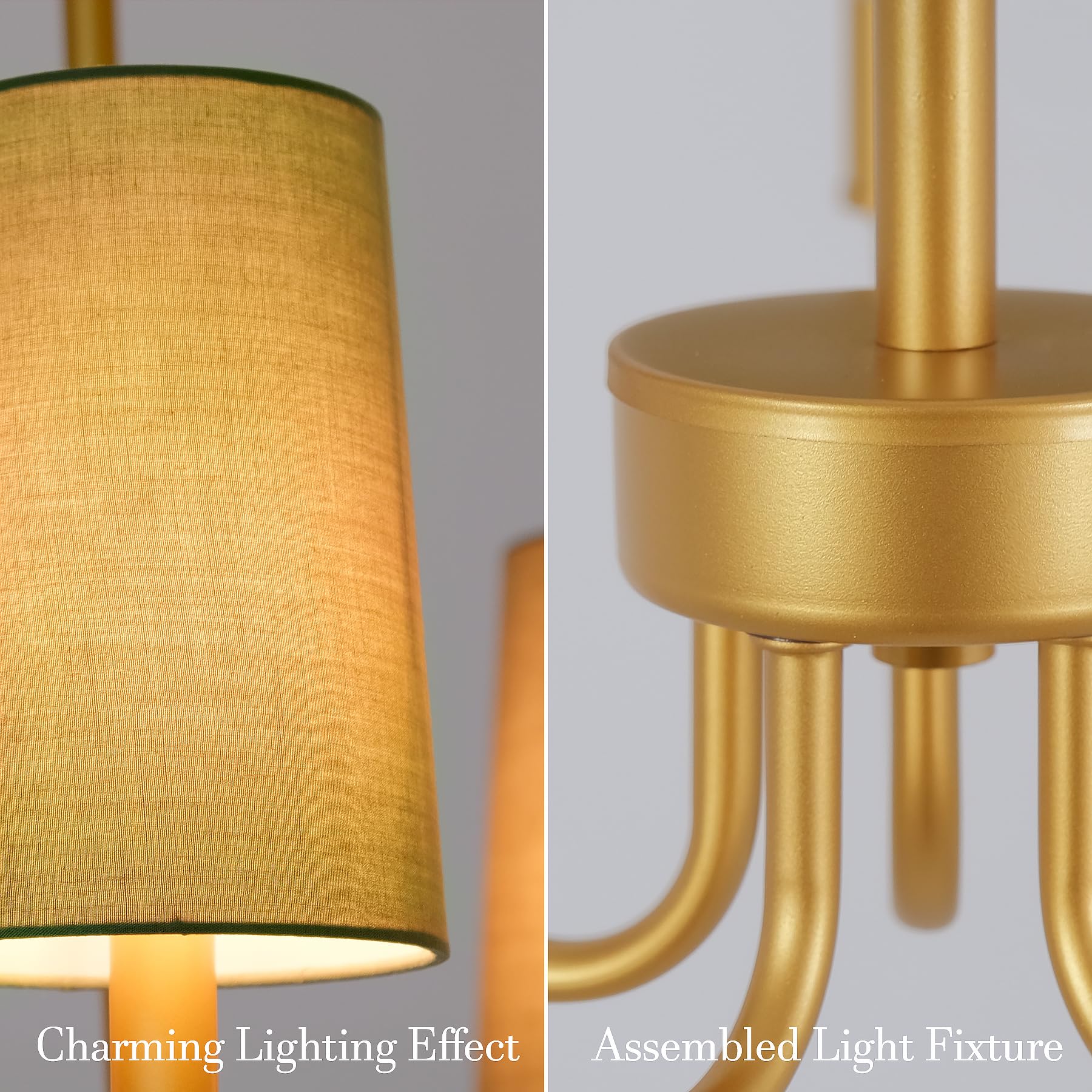 Homebelife Chandelier, Gold With Muted Green Linen Fabric Shade, Farmhouse Linear Island Lighting Fixture For Kitchen, Dining Ro