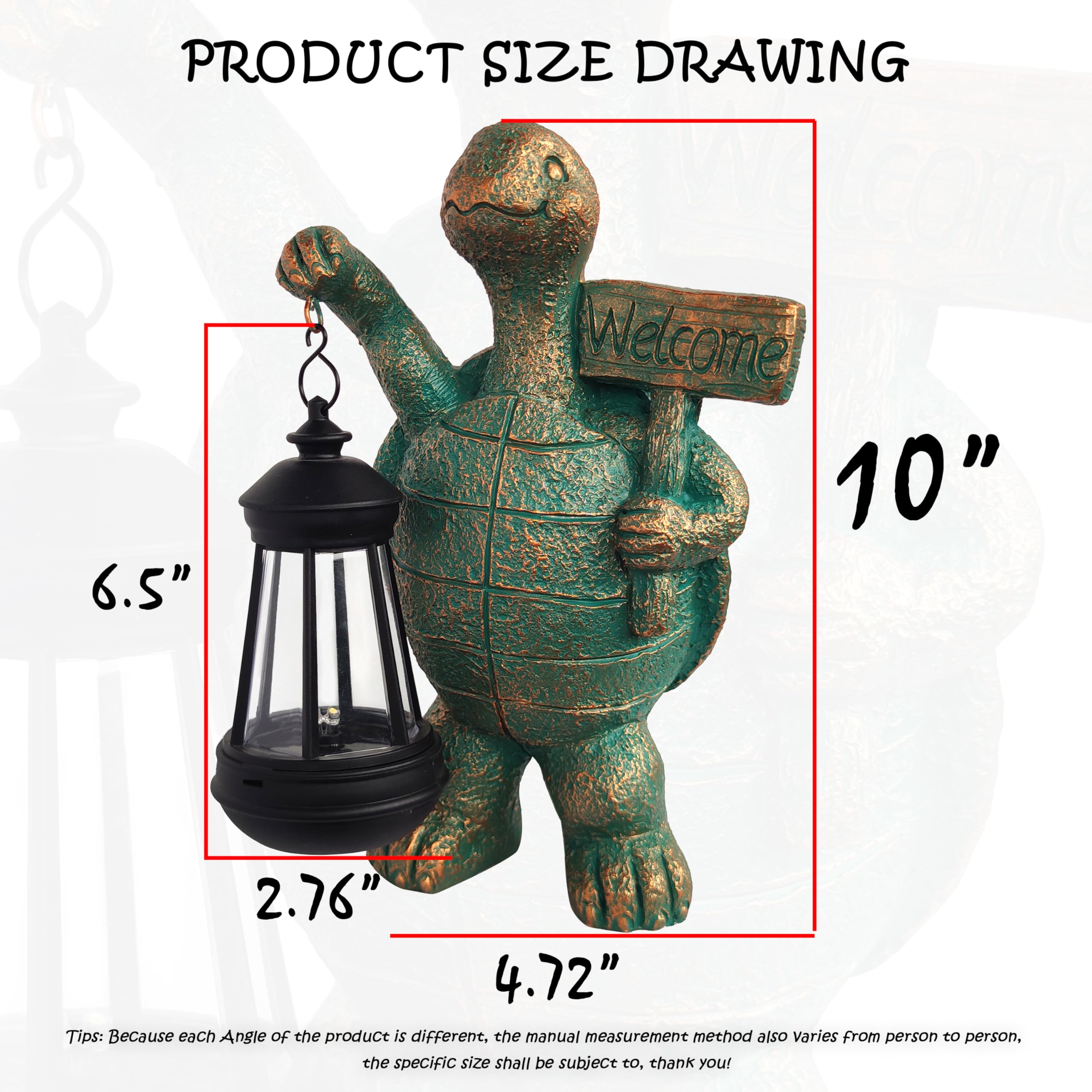 Joybee Garden Statues Turtle With Solar Lantern Outdoor Decor-Turtle Solar Figurines Lights Decorations For Patio Yard Lawn Orna