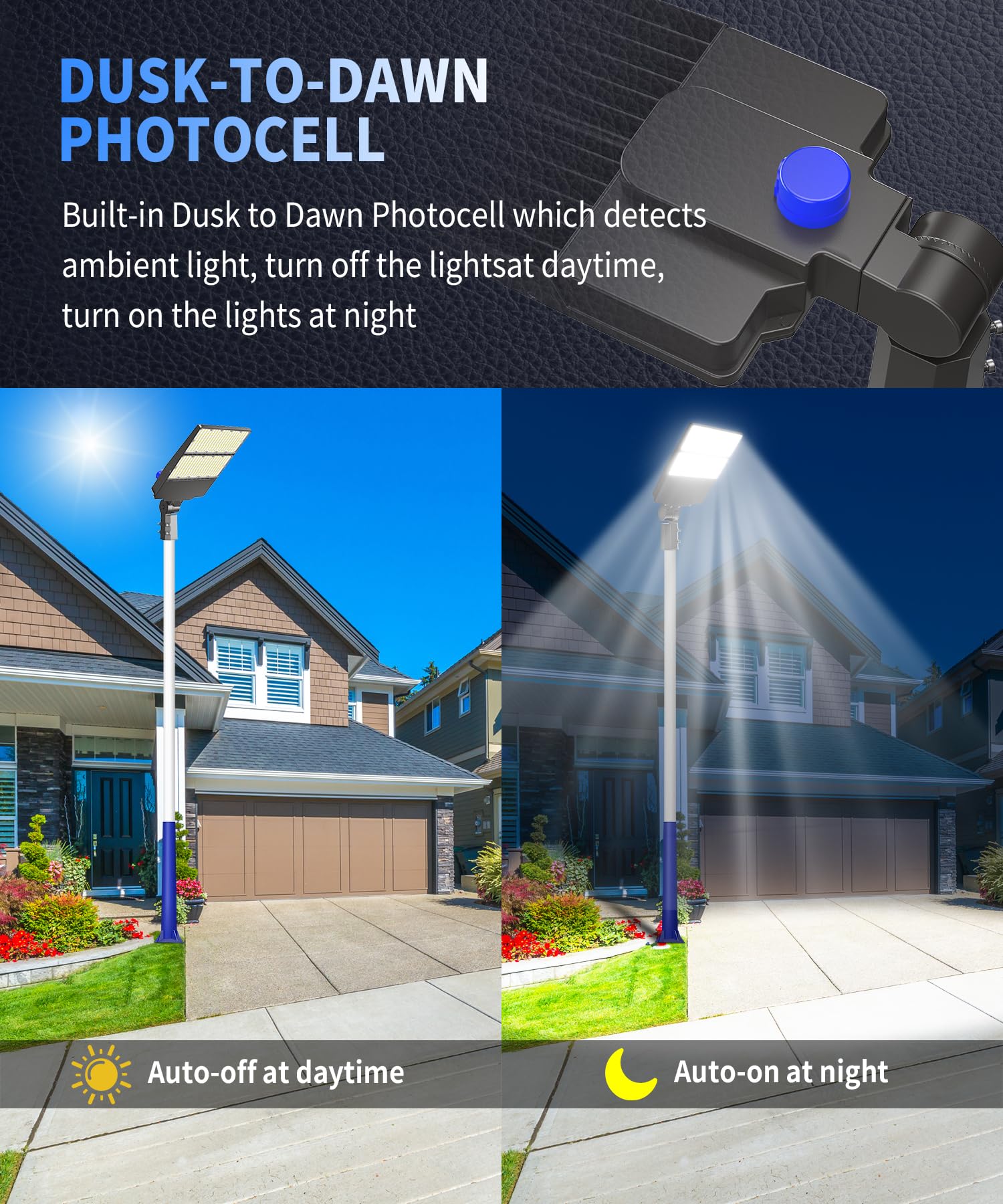 Dimgogo 300W LED Parking Lot Light, 45,000LM, Dusk to Dawn, IP66 Waterproof, Slip Fitter Mount, 6500K, Commercial Security Lighting
