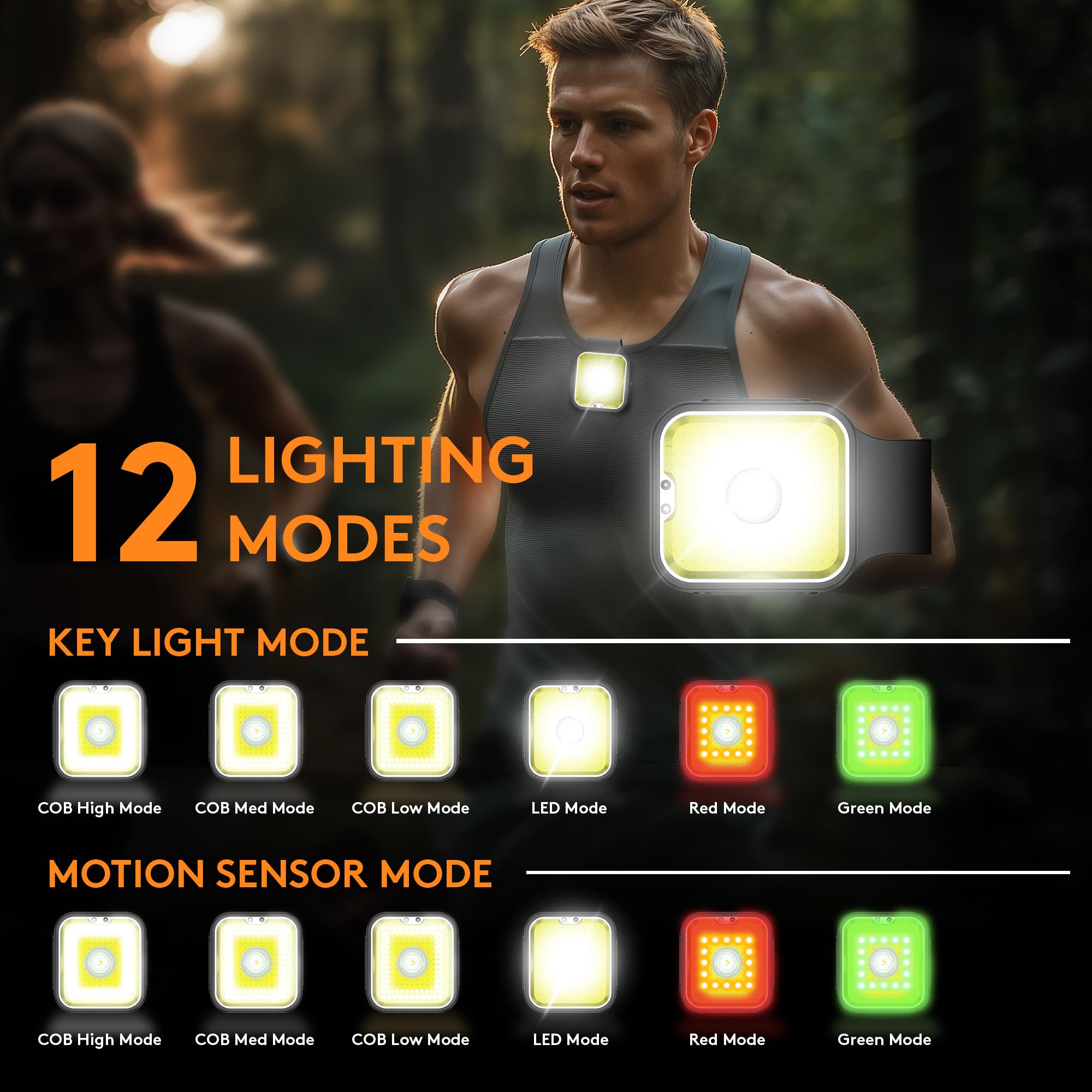 Yls Rechargeable Running Lights with 12 Modes, LED Safety Light for Outdoor Use, Black, Model ZIAU-4884