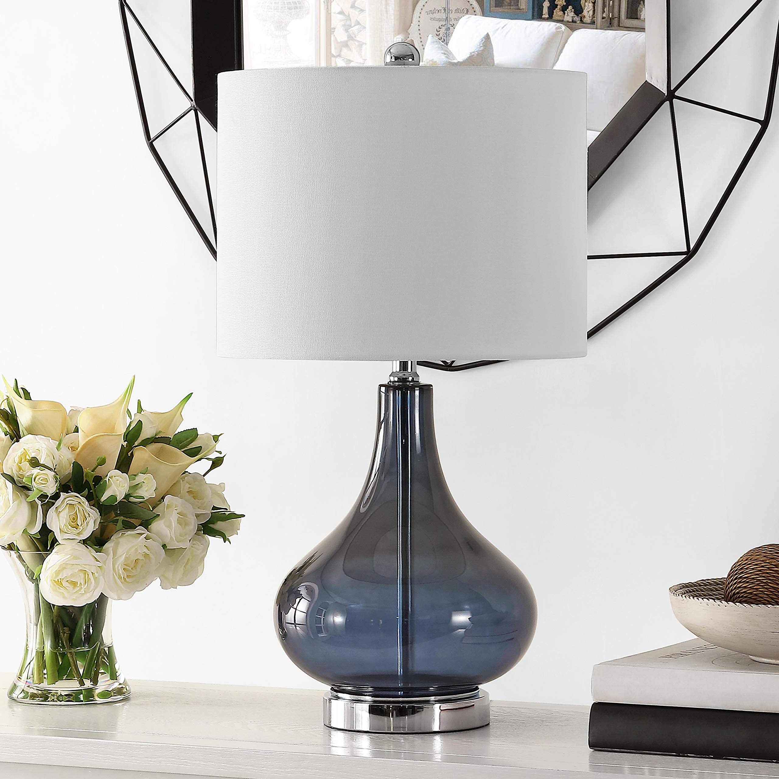 Safavieh Lighting Collection Brooks Blue Glass 24-Inch Bedroom Living Room Home Office Desk Nightstand Table Lamp (Led Bulb Incl